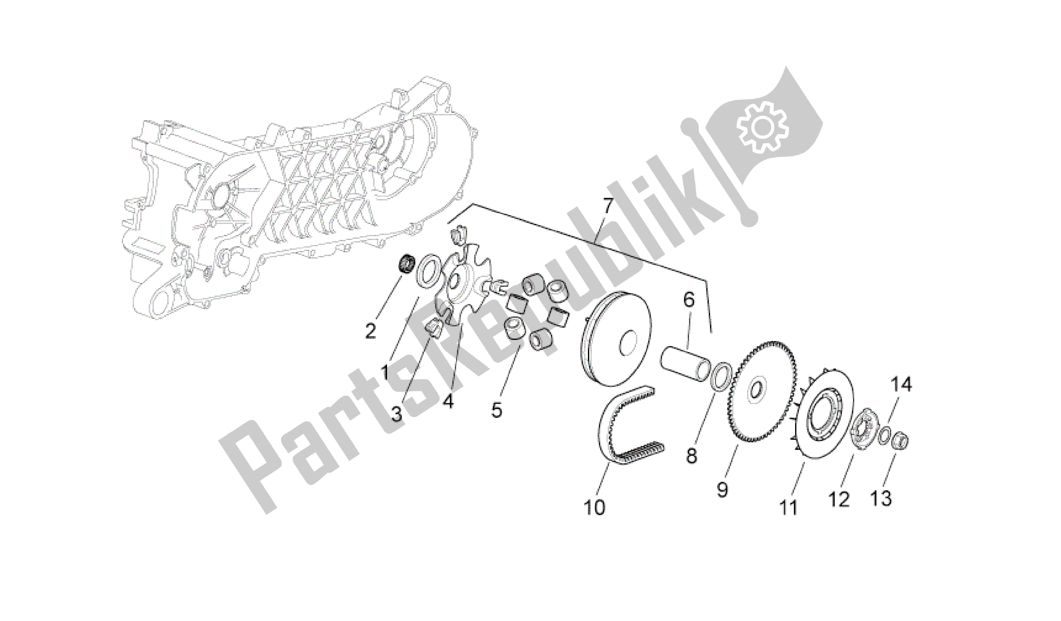 All parts for the Variator of the Aprilia SR 50 2010 - 2014
