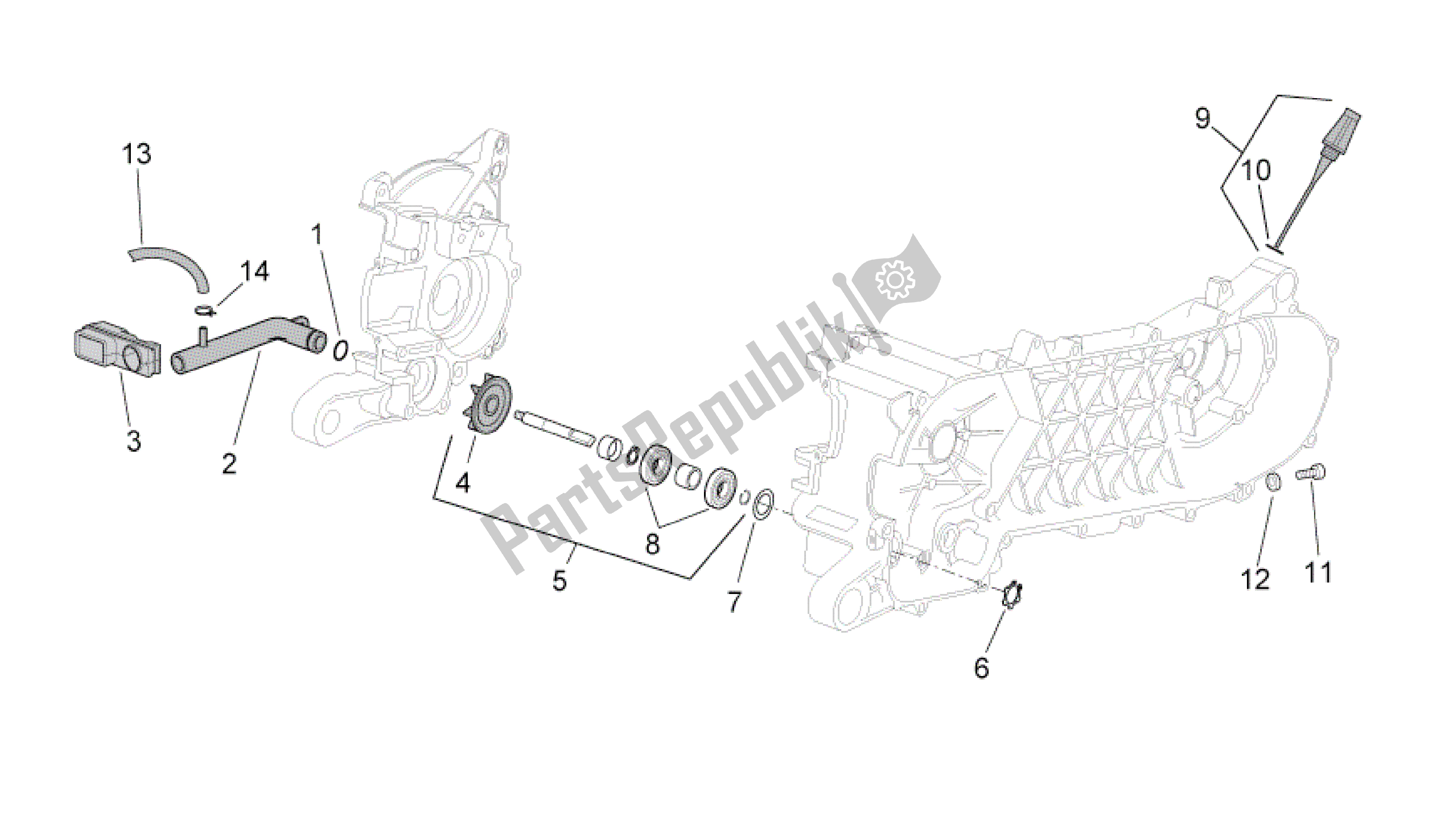 All parts for the Water Pump of the Aprilia SR 50 2010 - 2014