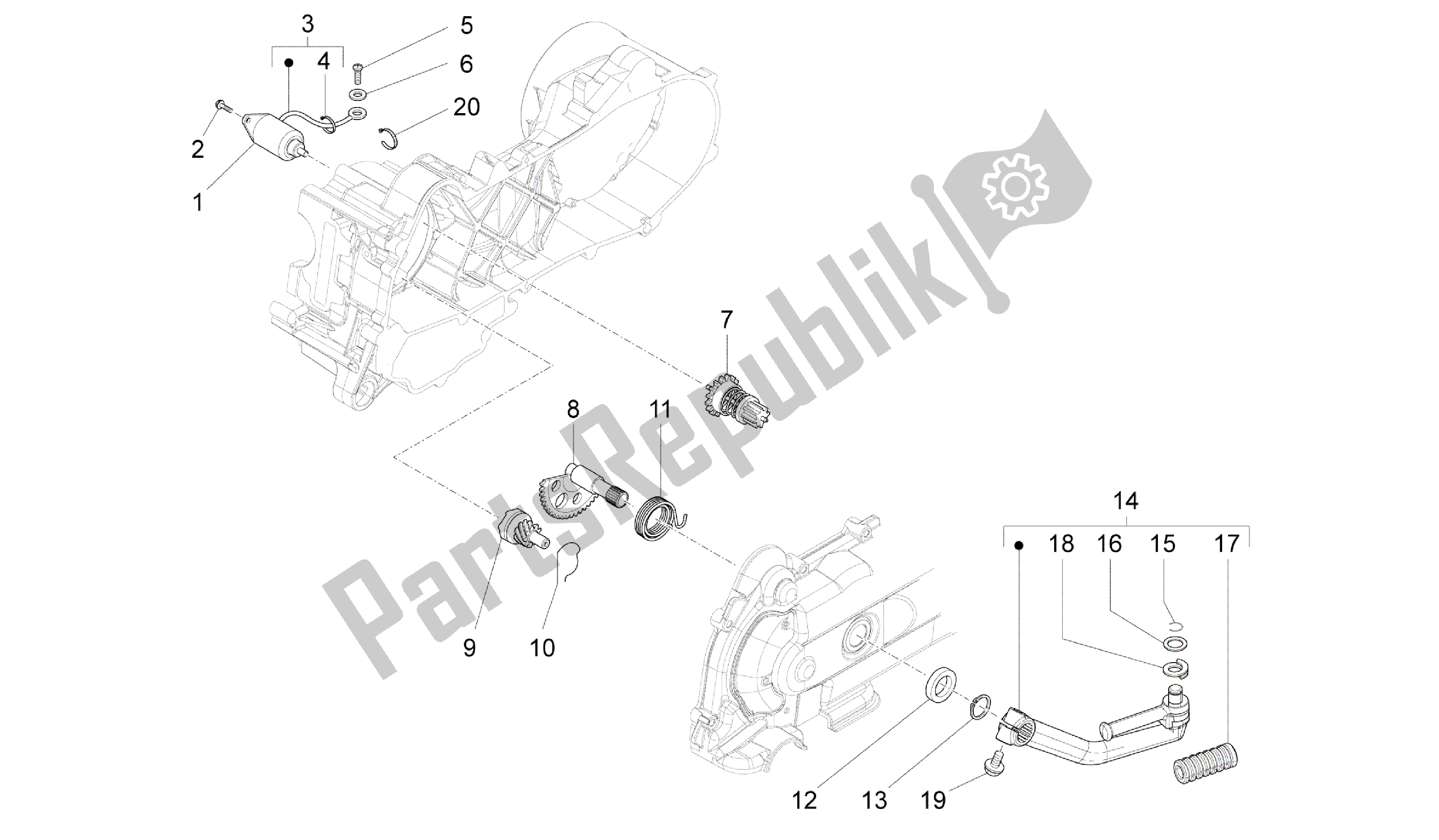 Alle onderdelen voor de Stater - Elektrische Starter van de Aprilia SR 50 2013