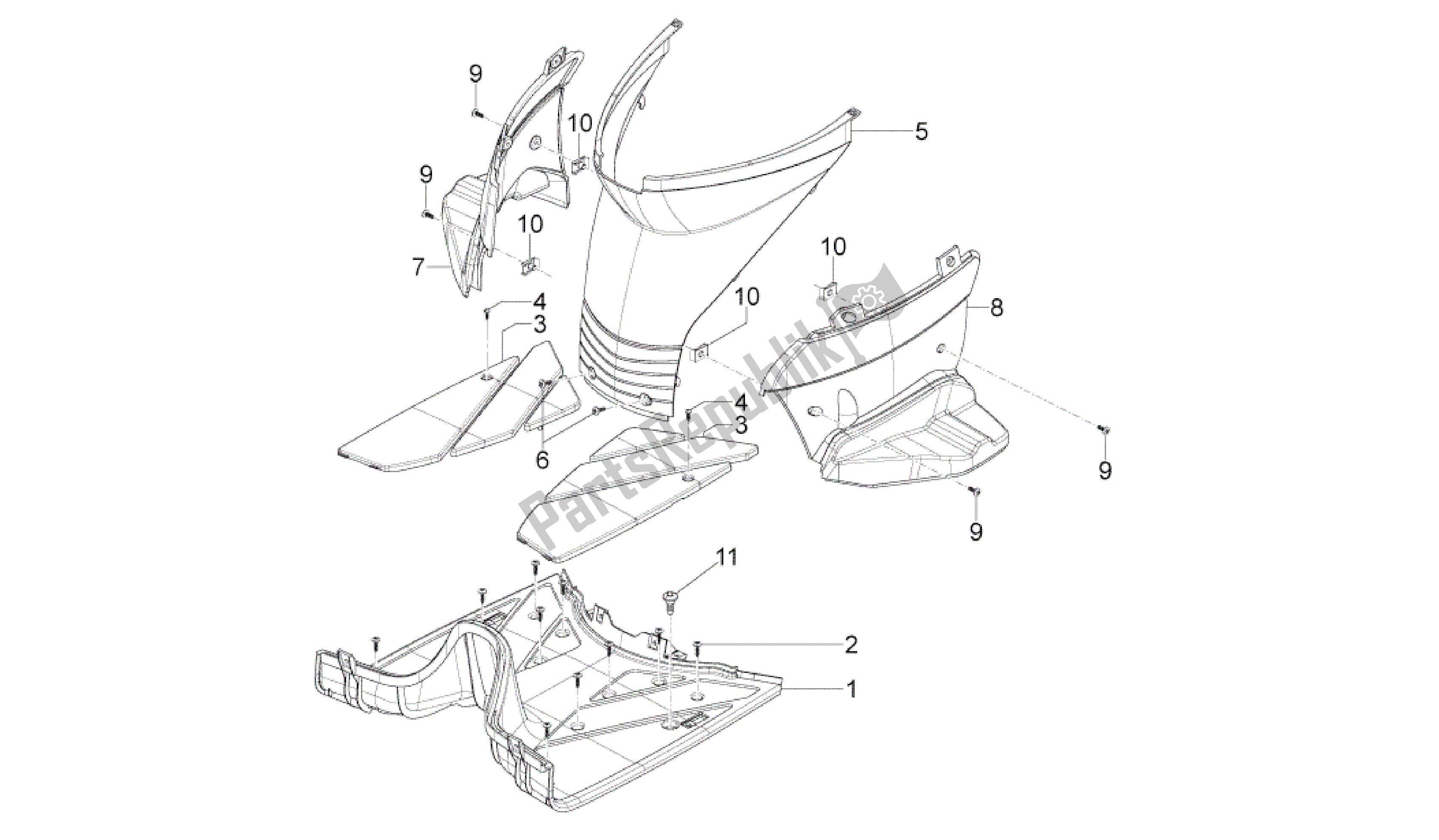 Alle Teile für das Zentrale Abdeckung - Fußstützen des Aprilia SR 50 2013