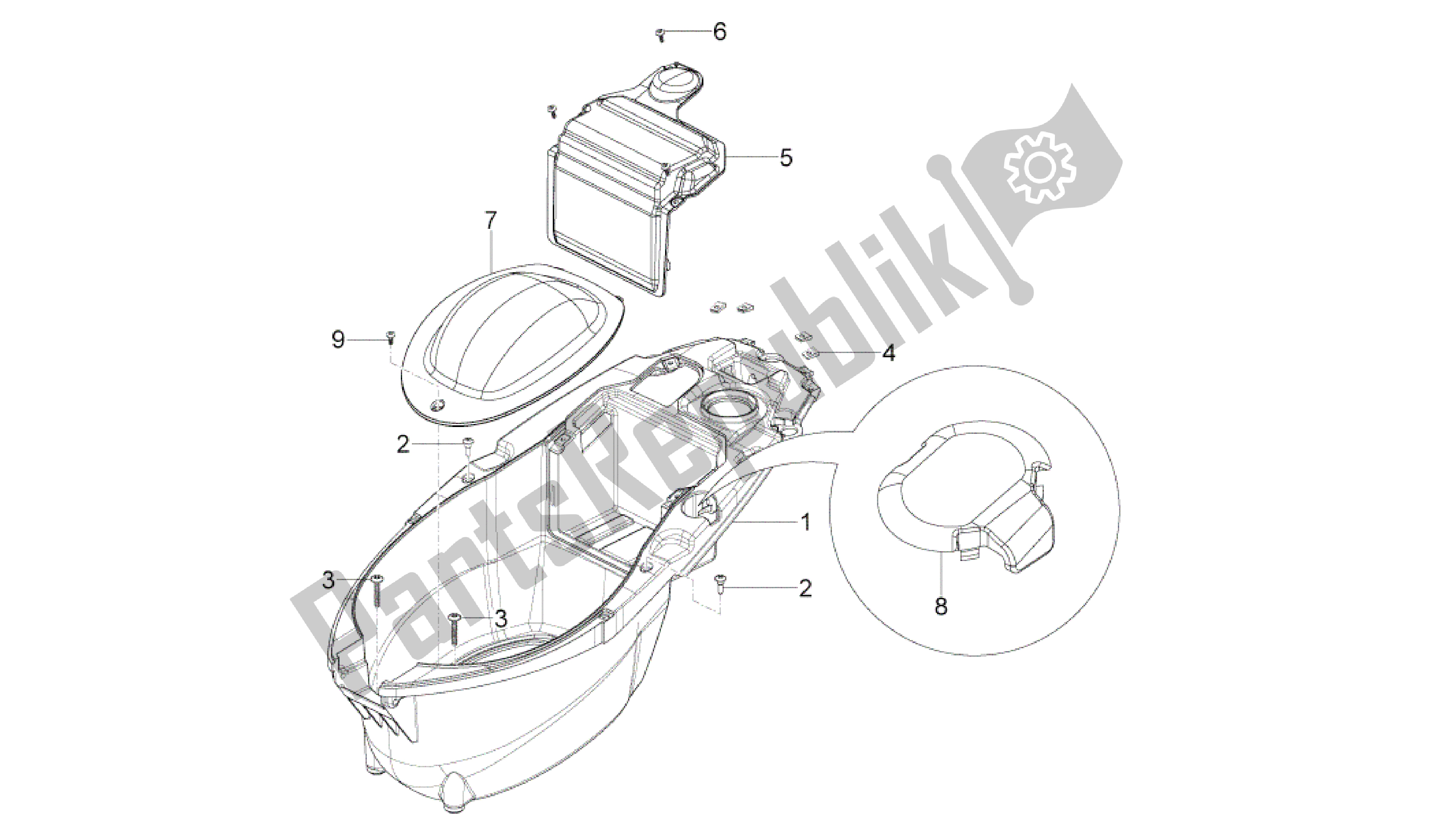 Alle Teile für das Helmgehäuse - Unter Dem Sattel des Aprilia SR 50 2013