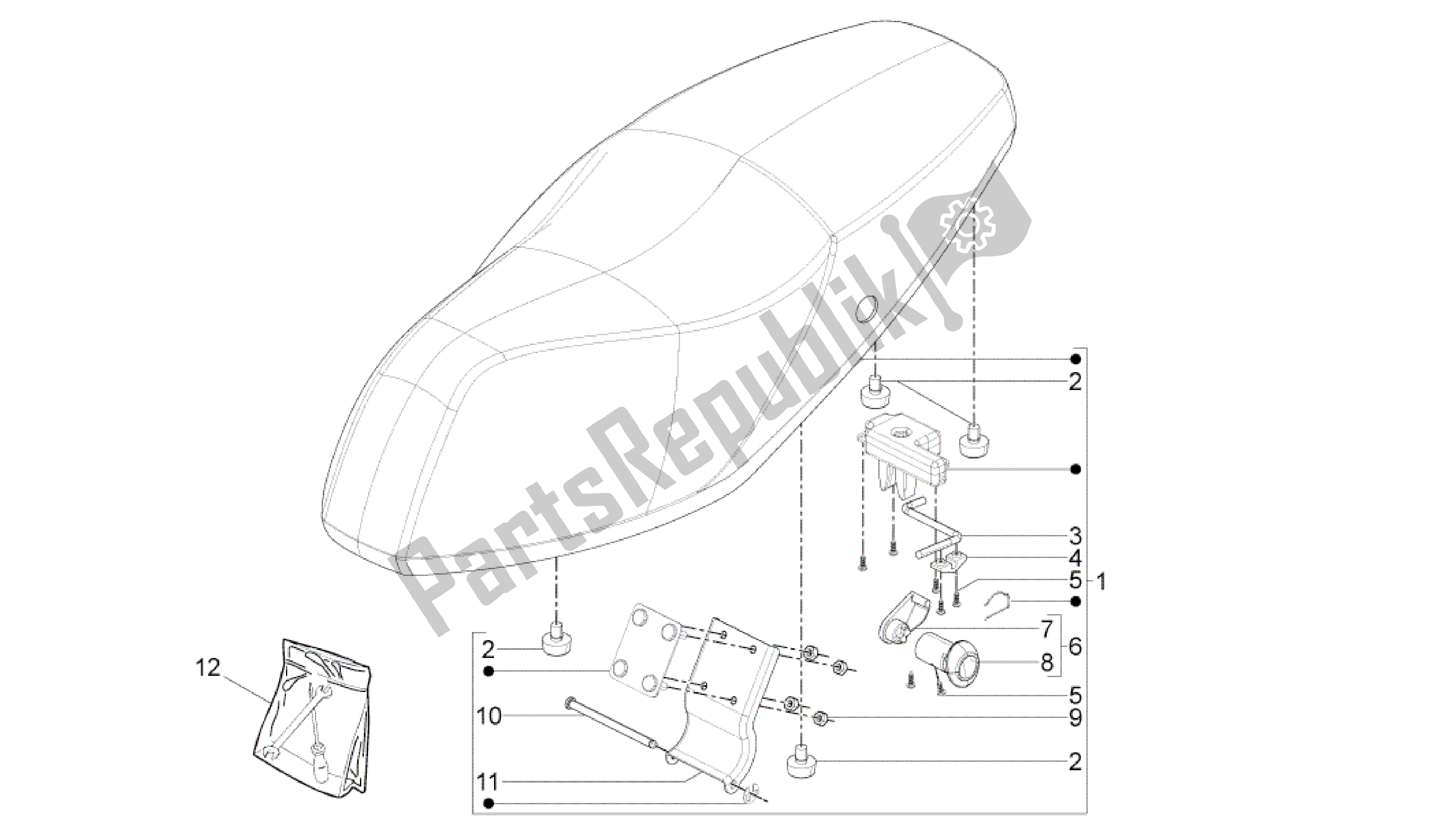 Todas as partes de Sela / Assentos - Rolo De Ferramenta do Aprilia SR 50 2013