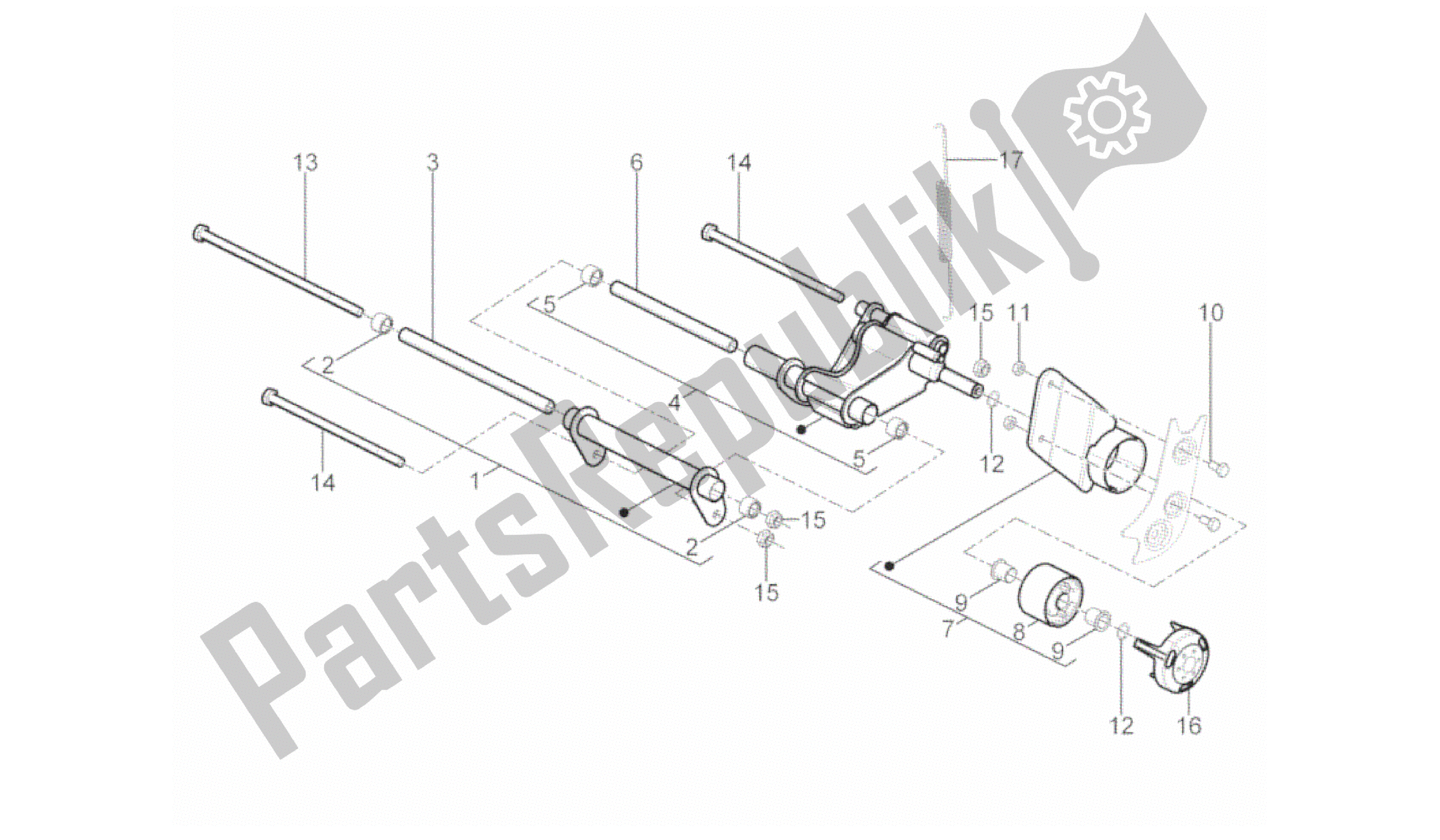 Alle onderdelen voor de Zwaaiende Arm van de Aprilia SR 50 2013