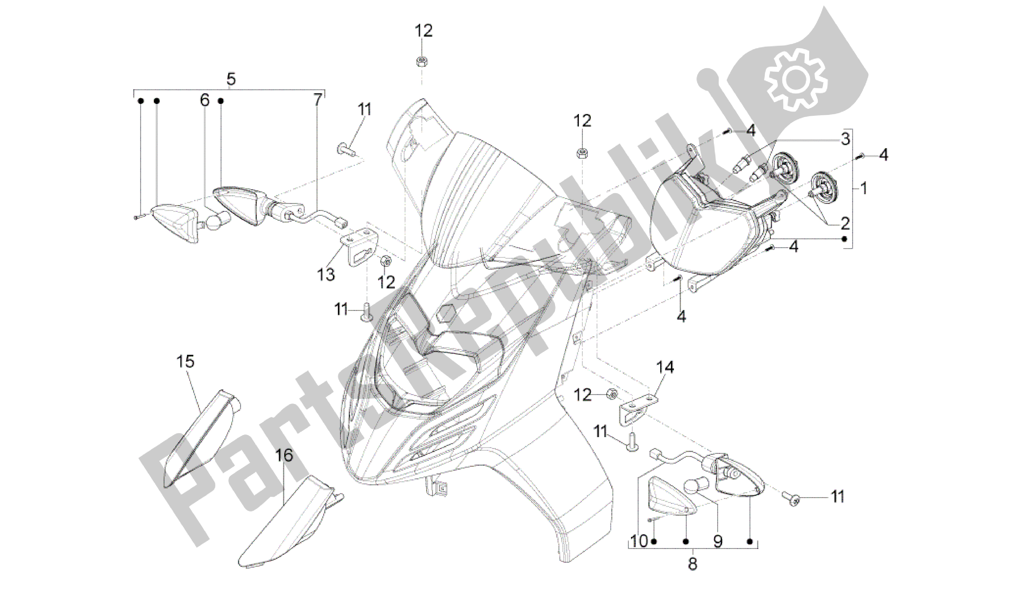 Wszystkie części do Reflektory Przednie - Kierunkowskazy Aprilia SR 50 2013