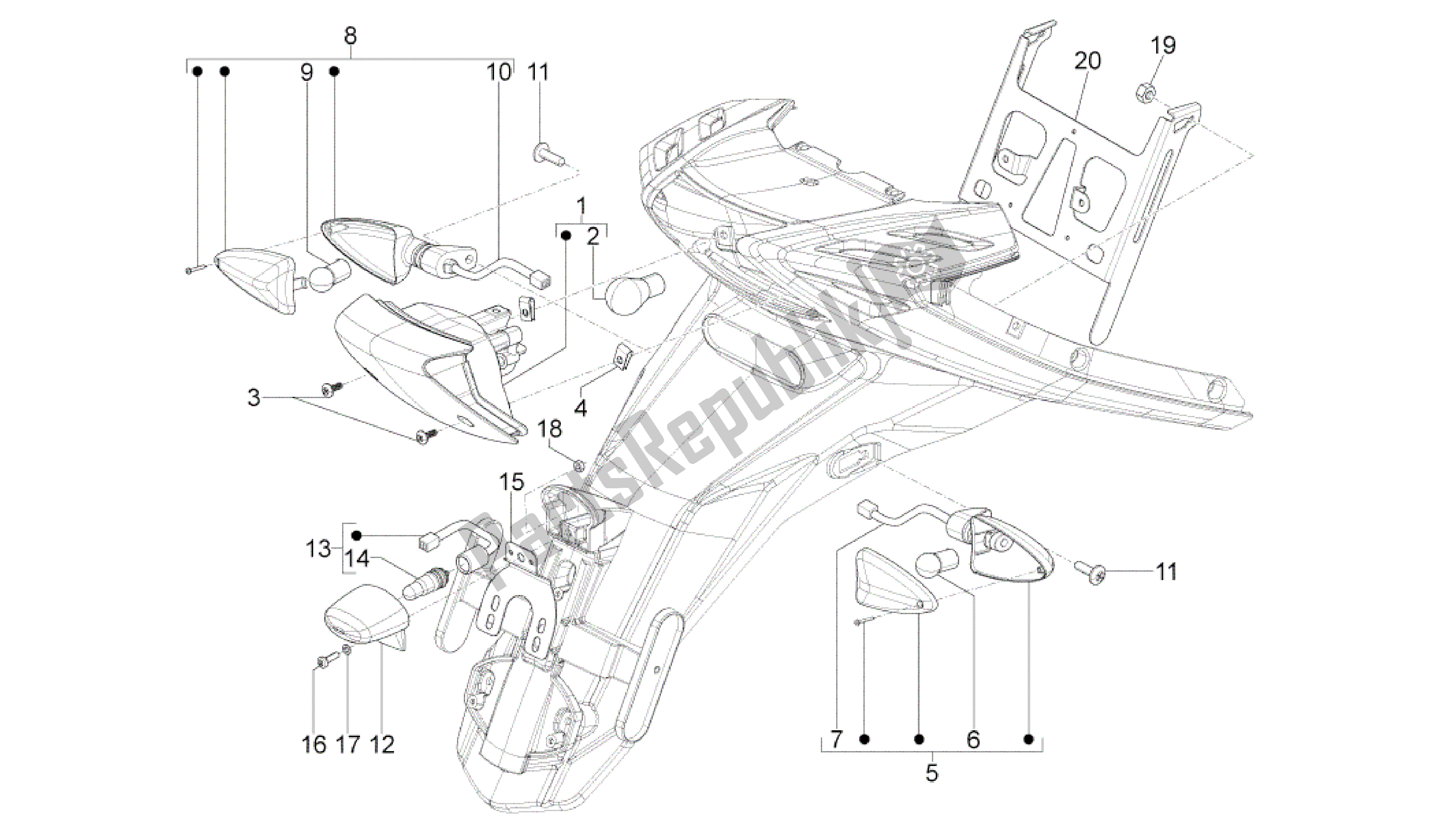 Toutes les pièces pour le Phares Arrière - Clignotants du Aprilia SR 50 2013