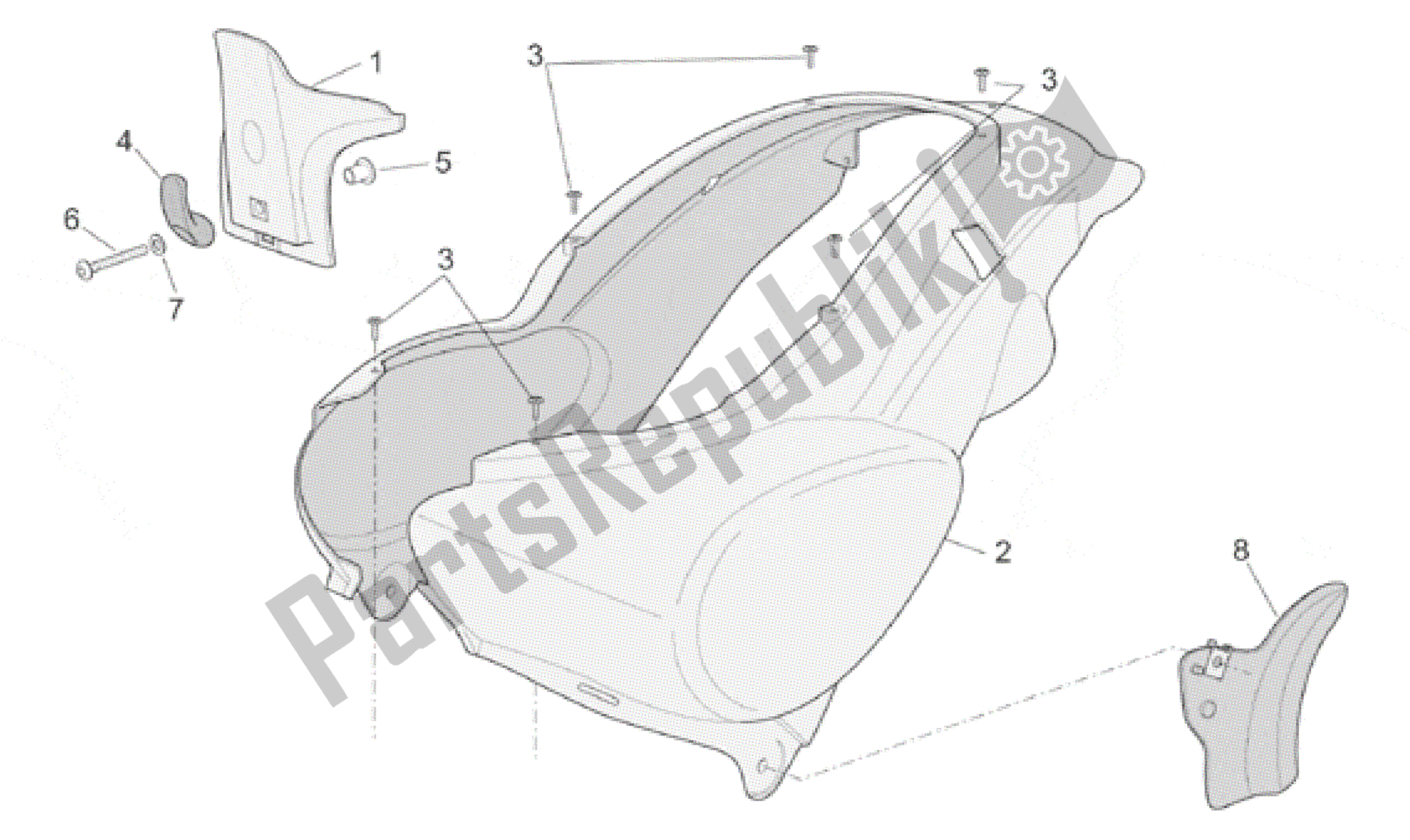 Toutes les pièces pour le Corps Arrière I du Aprilia Scarabeo 50 2001 - 2004