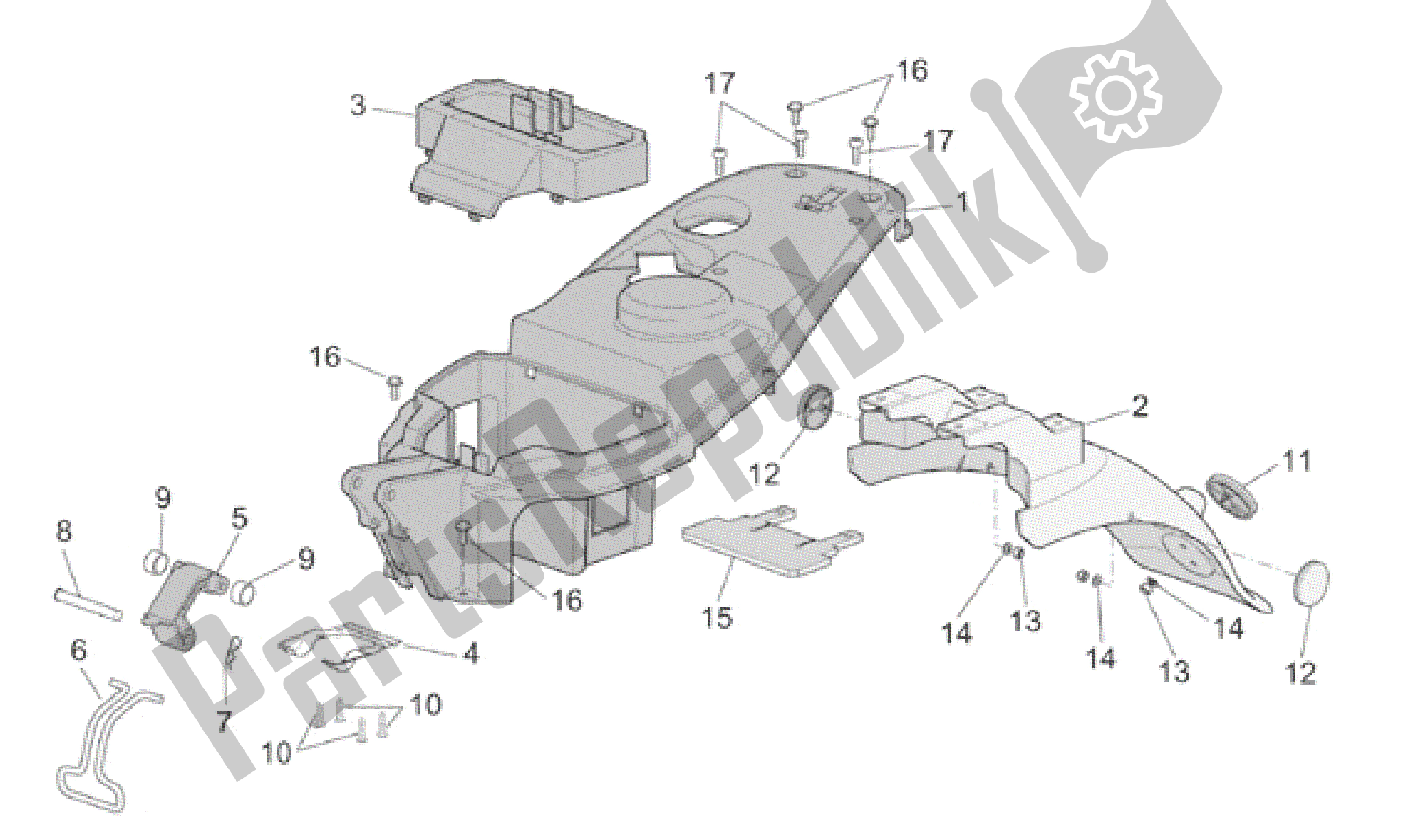 Todas as partes de Traseira Do Corpo Ii do Aprilia Scarabeo 50 2001 - 2004