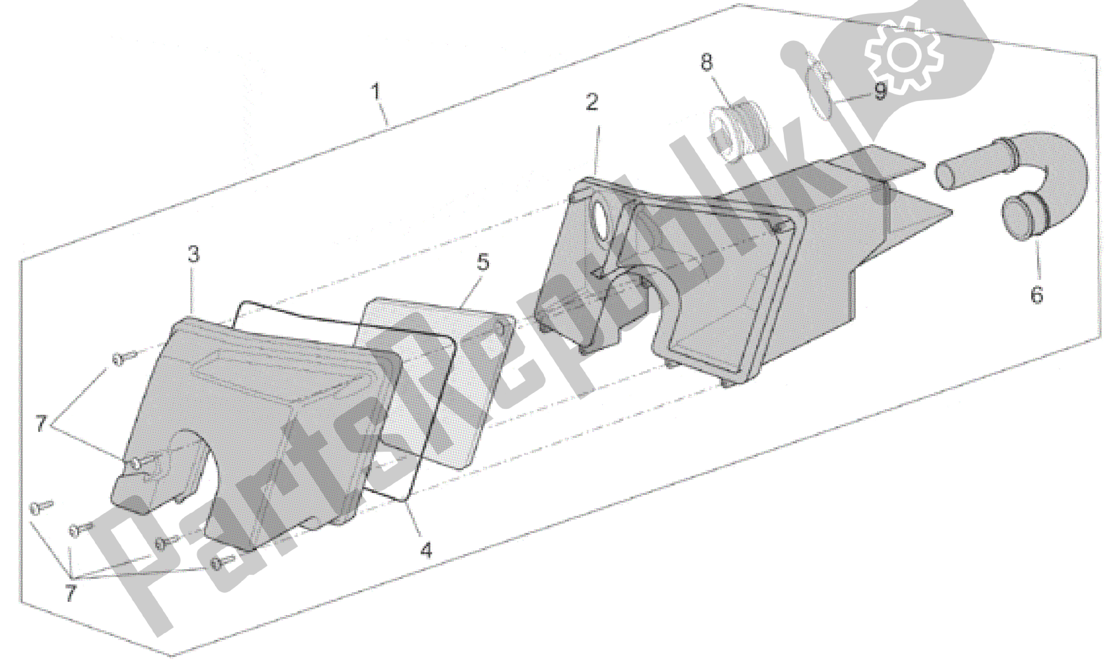 All parts for the Air Box of the Aprilia Scarabeo 50 2001 - 2004