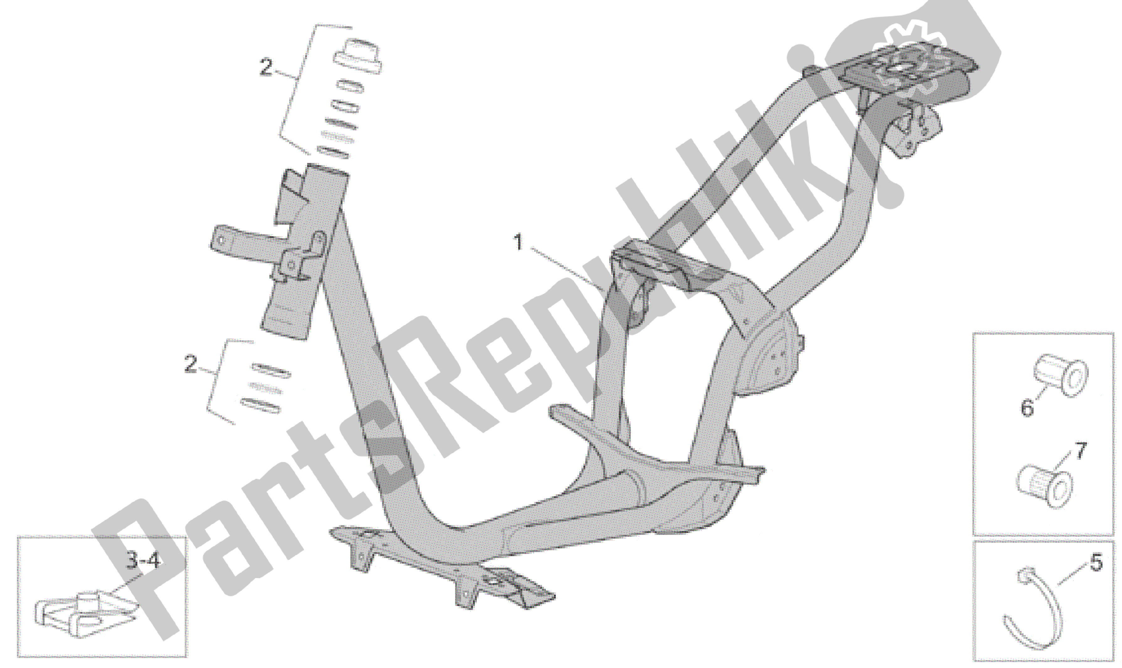 All parts for the Frame of the Aprilia Scarabeo 50 2001 - 2004