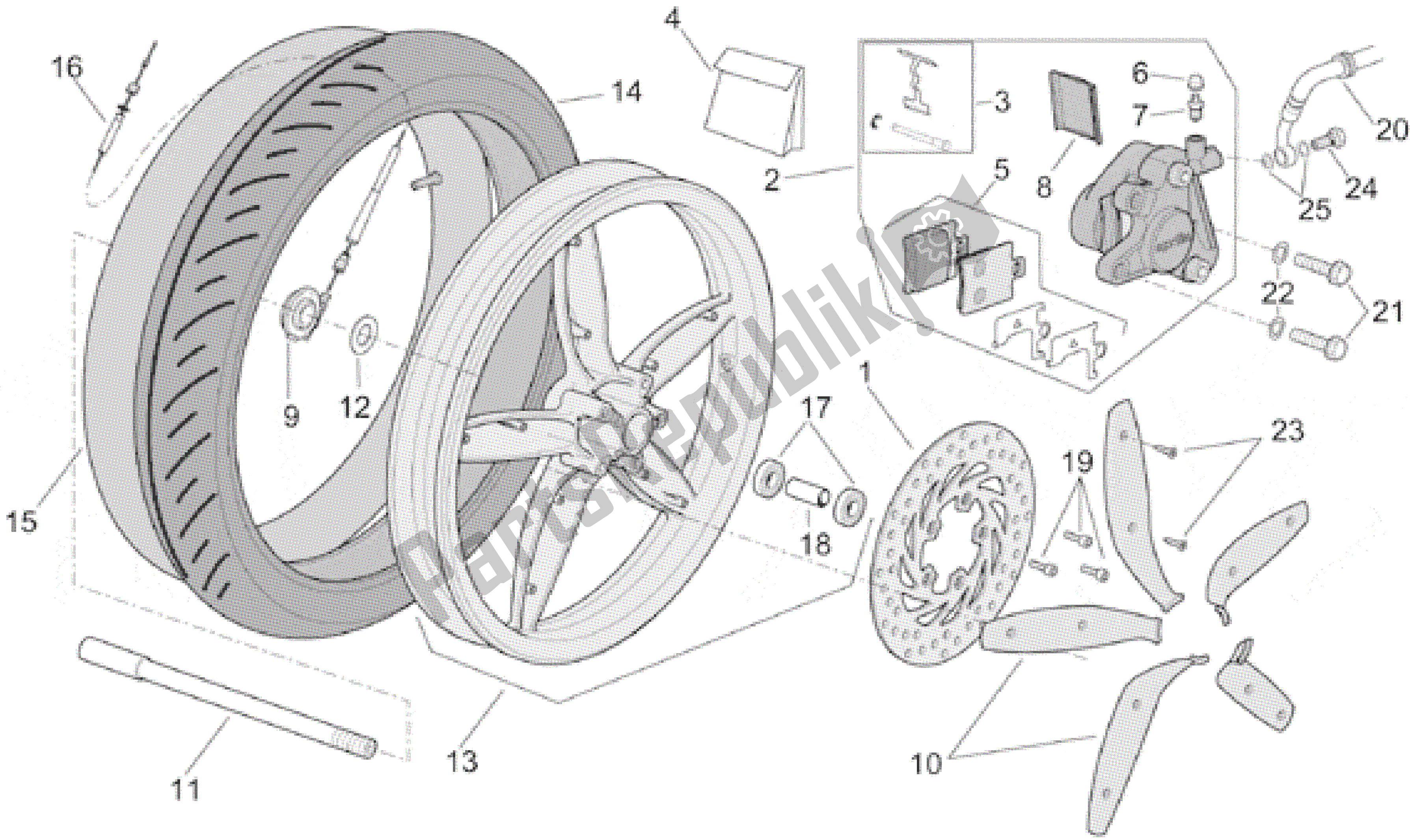 Todas as partes de Roda Da Frente do Aprilia Scarabeo 50 2001 - 2004