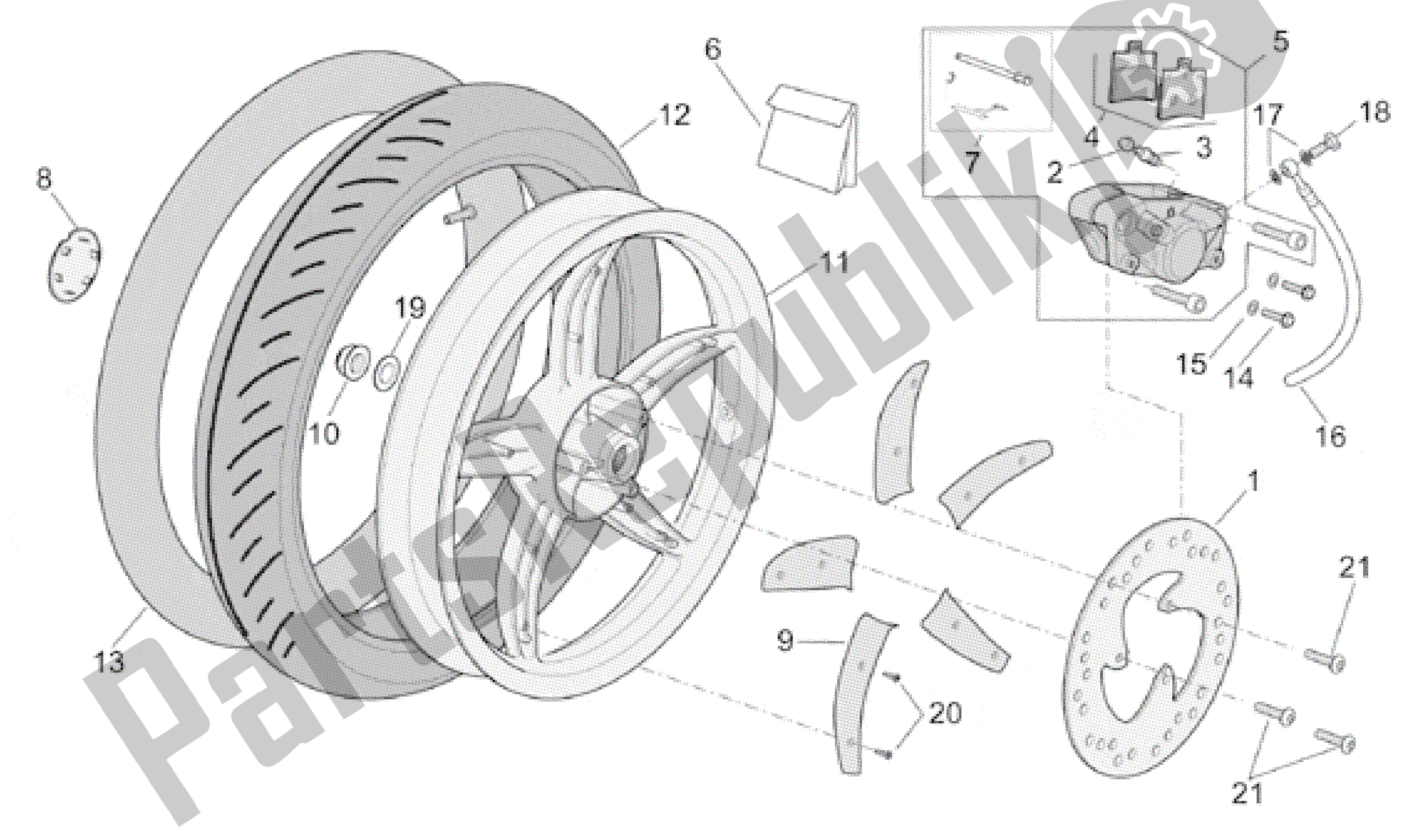 All parts for the Rear Wheel - Disc Brake of the Aprilia Scarabeo 50 2001 - 2004