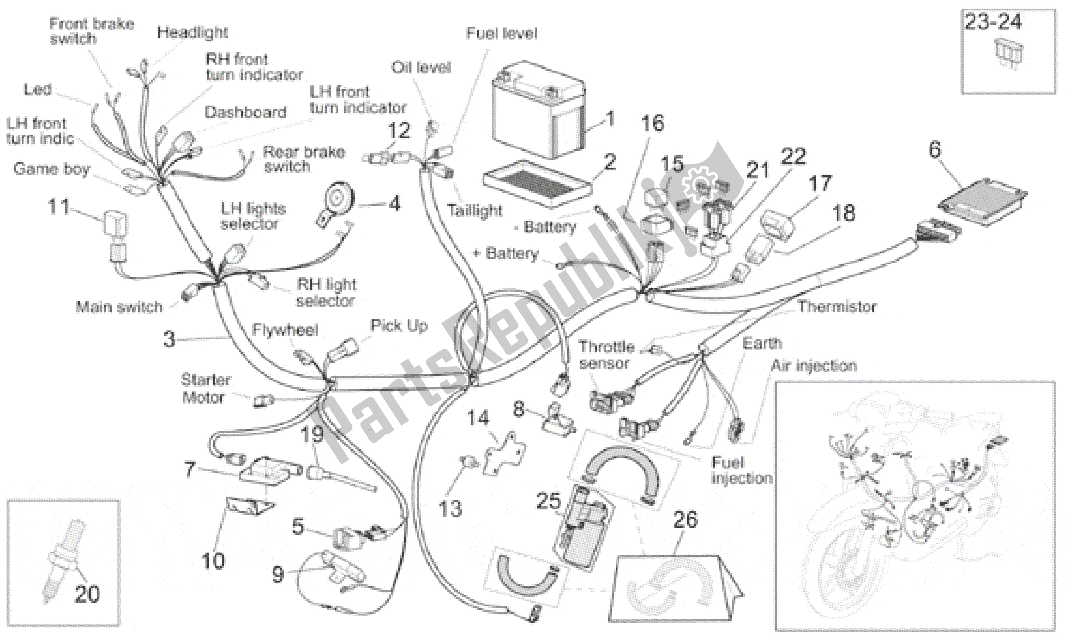 Tutte le parti per il Sistema Elettrico del Aprilia Scarabeo 50 2001 - 2004