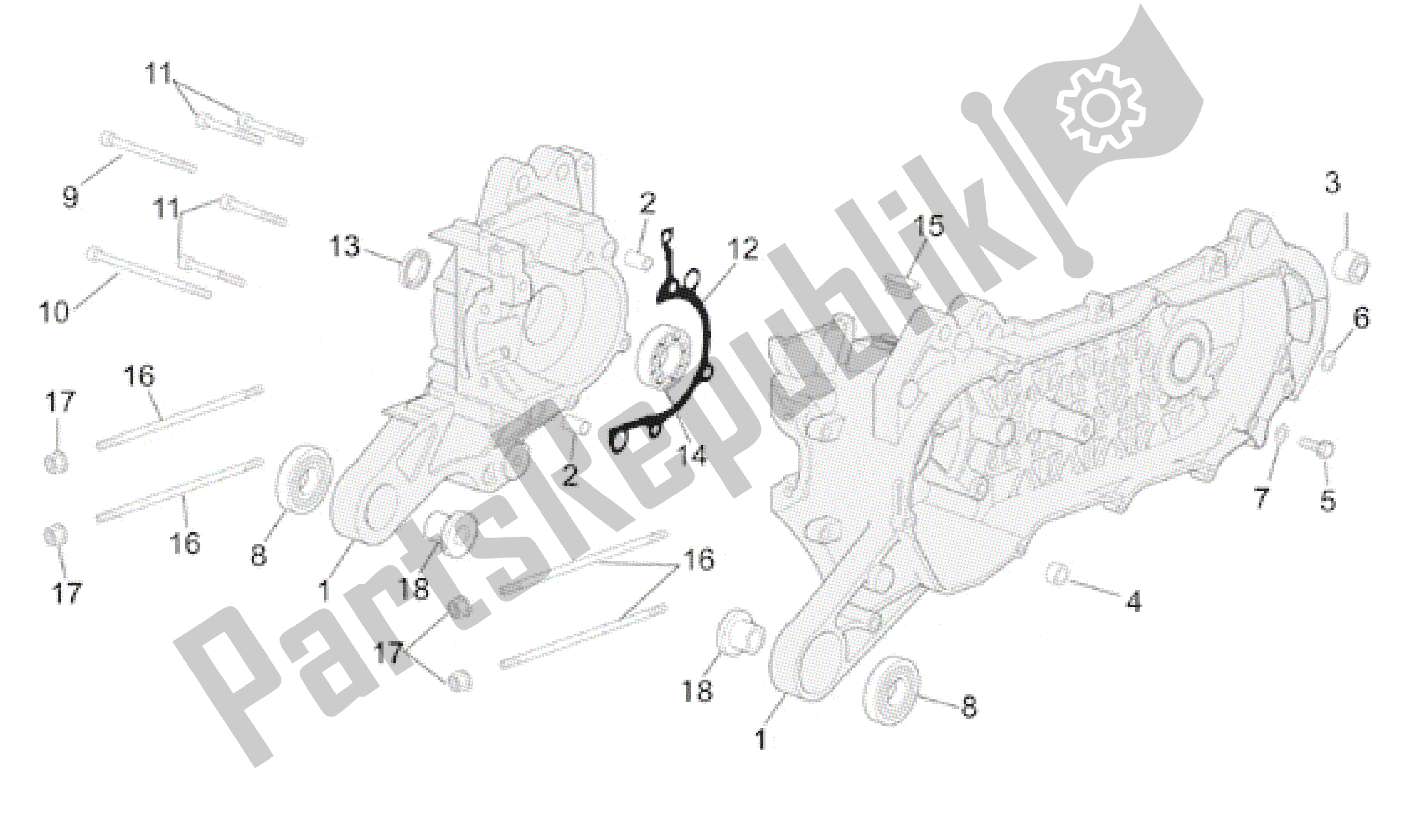 All parts for the Crank-case of the Aprilia Scarabeo 50 2001 - 2004