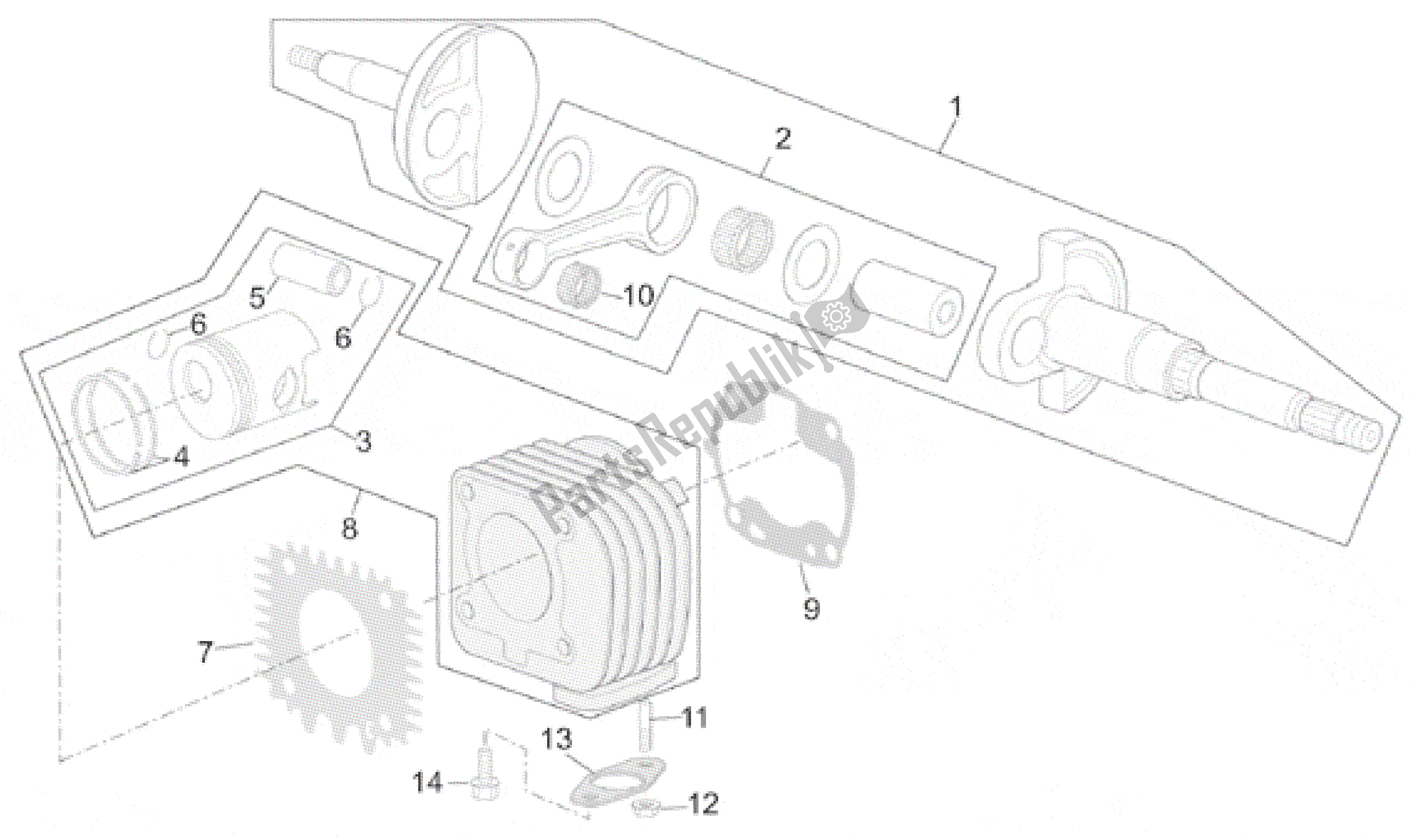 All parts for the Cylinder - Piston of the Aprilia Scarabeo 50 2001 - 2004