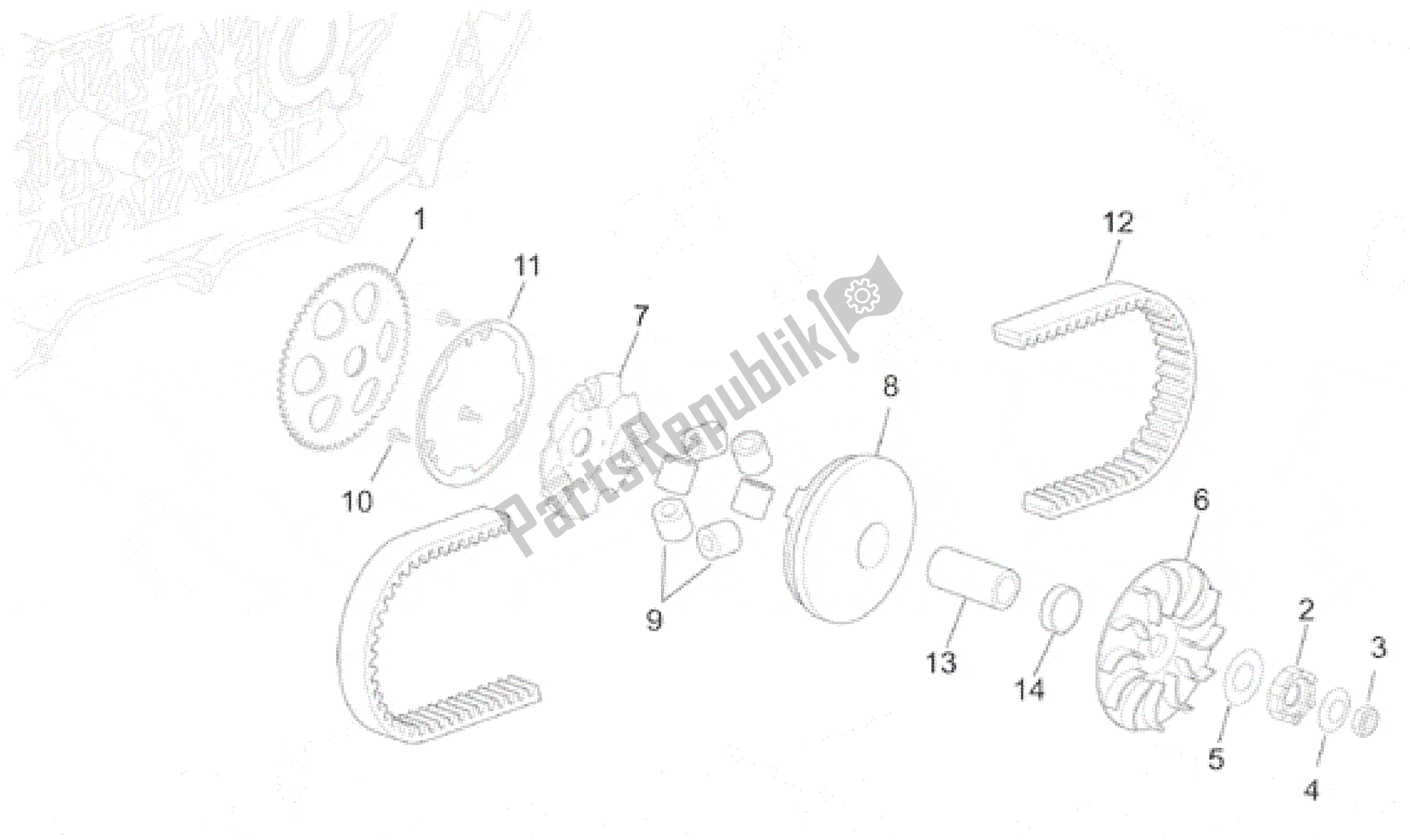 All parts for the Variator of the Aprilia Scarabeo 50 2001 - 2004