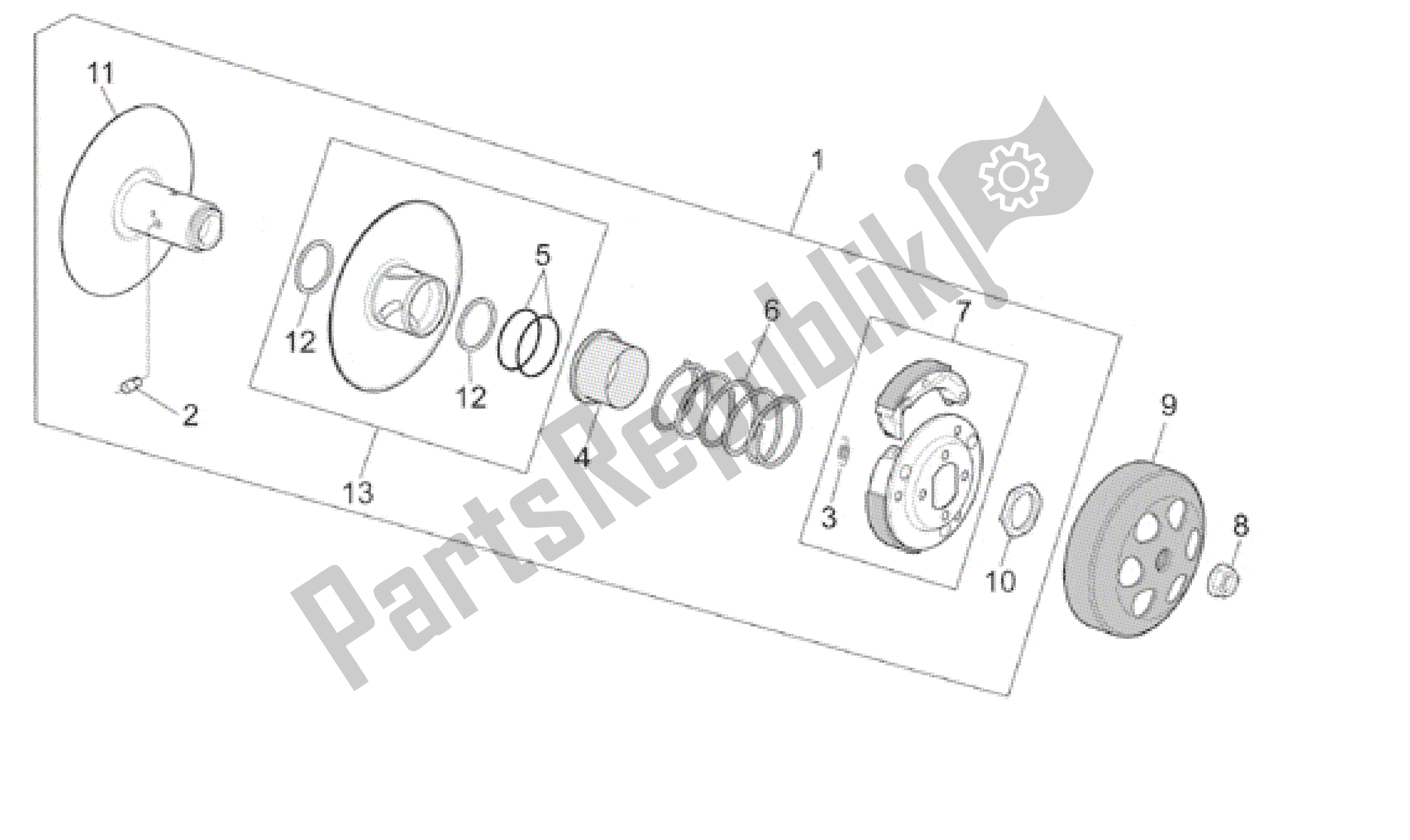 All parts for the Clutch of the Aprilia Scarabeo 50 2001 - 2004