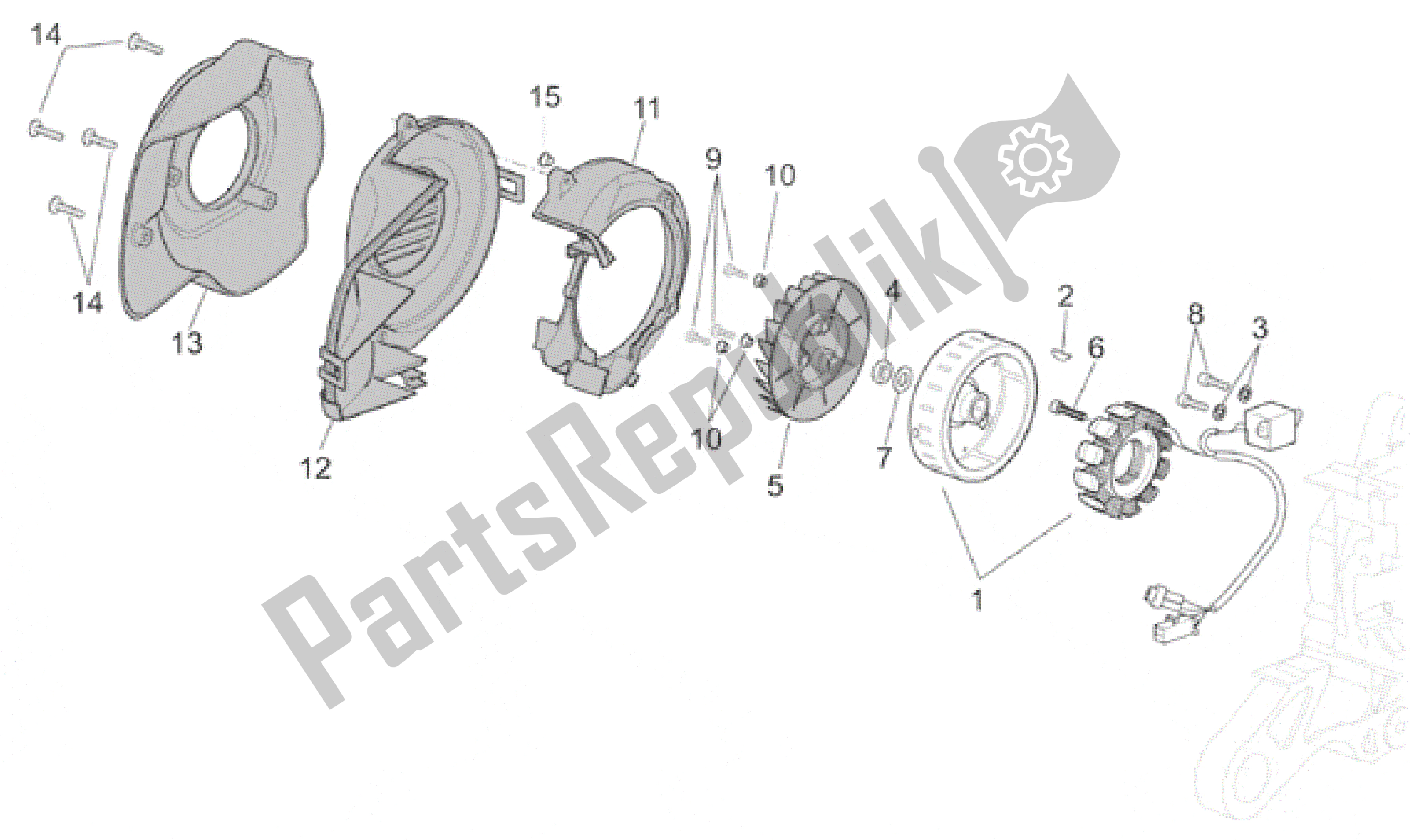 All parts for the Flywheel of the Aprilia Scarabeo 50 2001 - 2004
