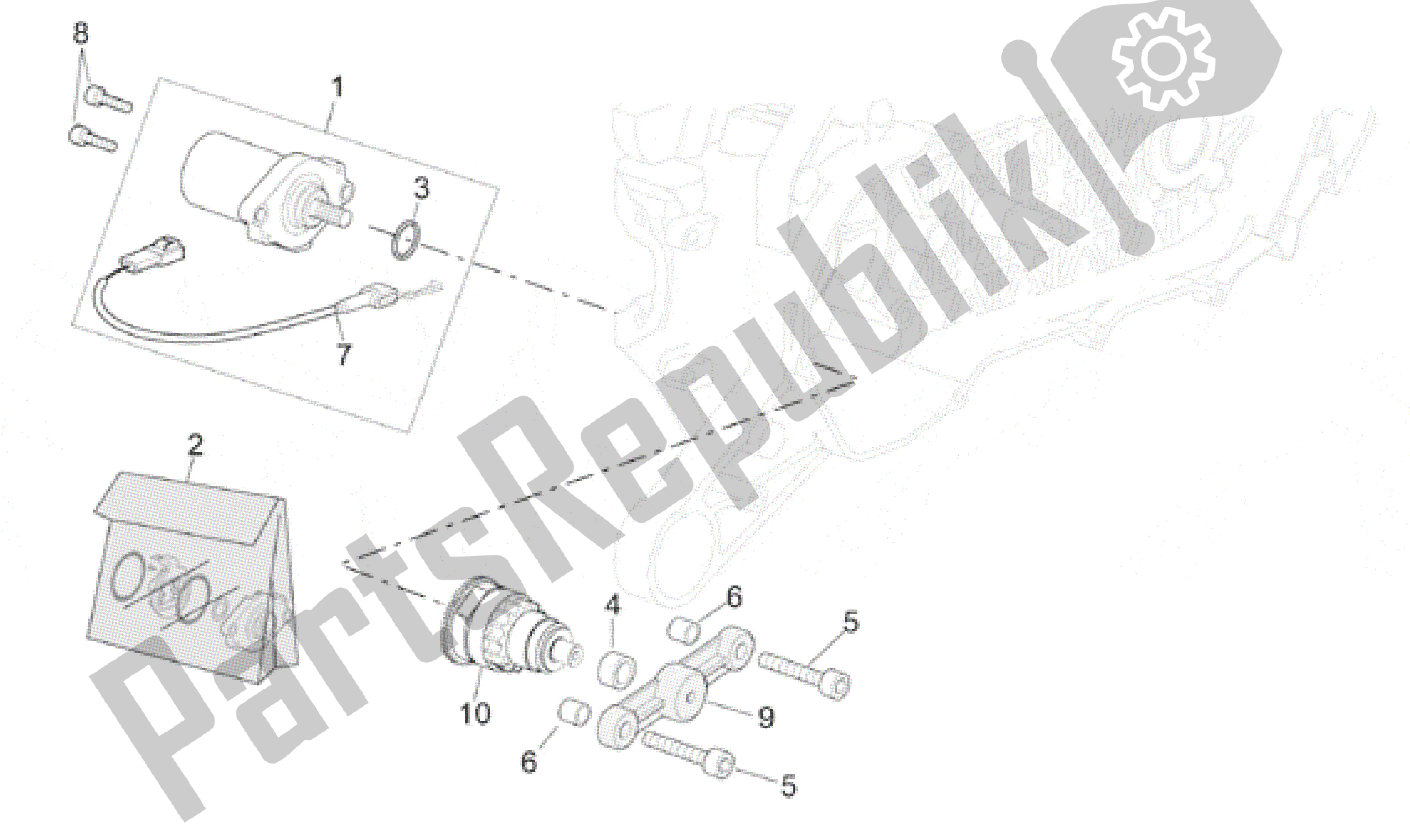 All parts for the Starter Motor of the Aprilia Scarabeo 50 2001 - 2004