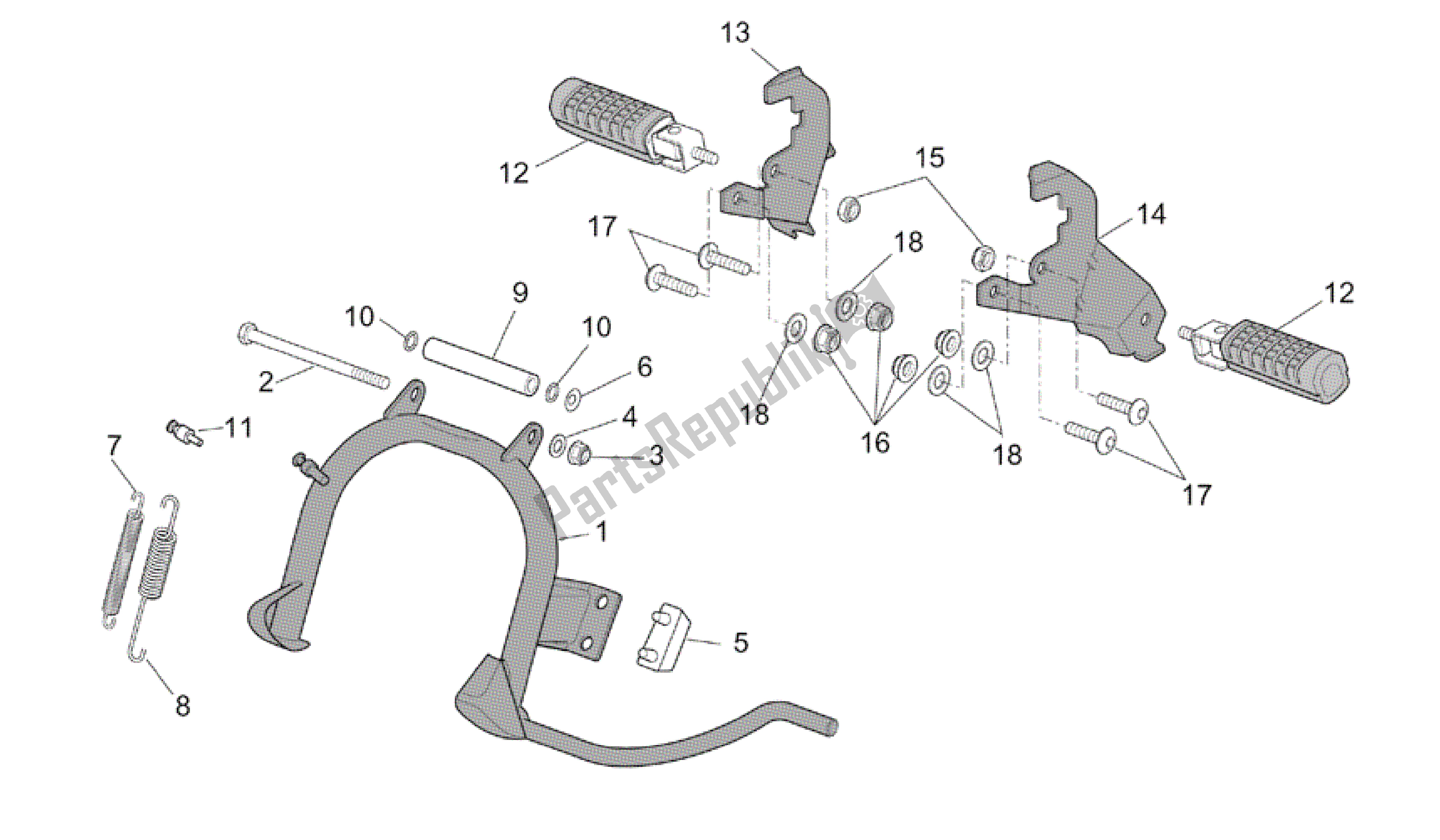 All parts for the Foot Rests - Lateral Stand of the Aprilia Scarabeo 50 2002 - 2006