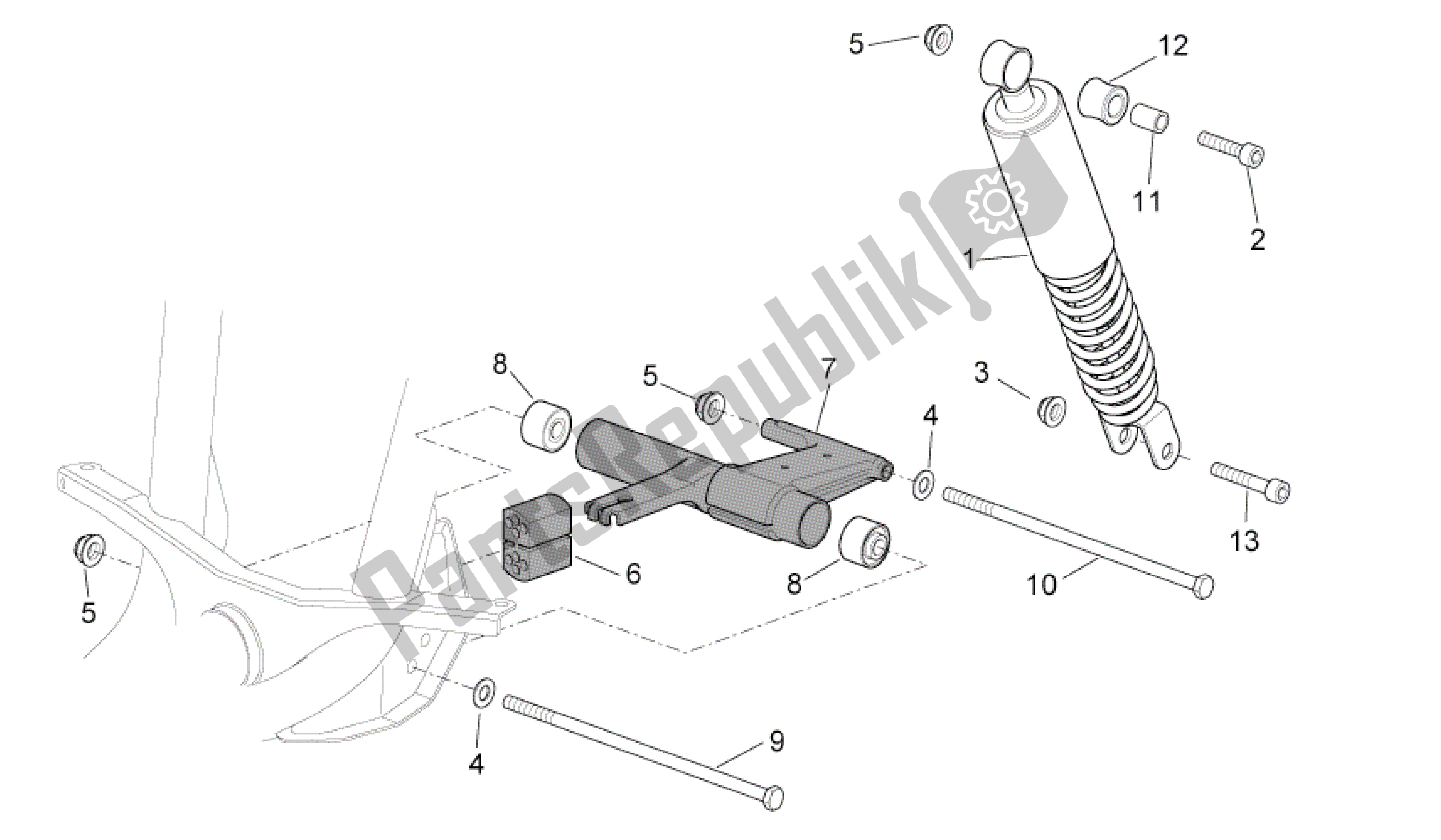 All parts for the R. Shock Absorber-connect. Rod of the Aprilia Scarabeo 50 2002 - 2006