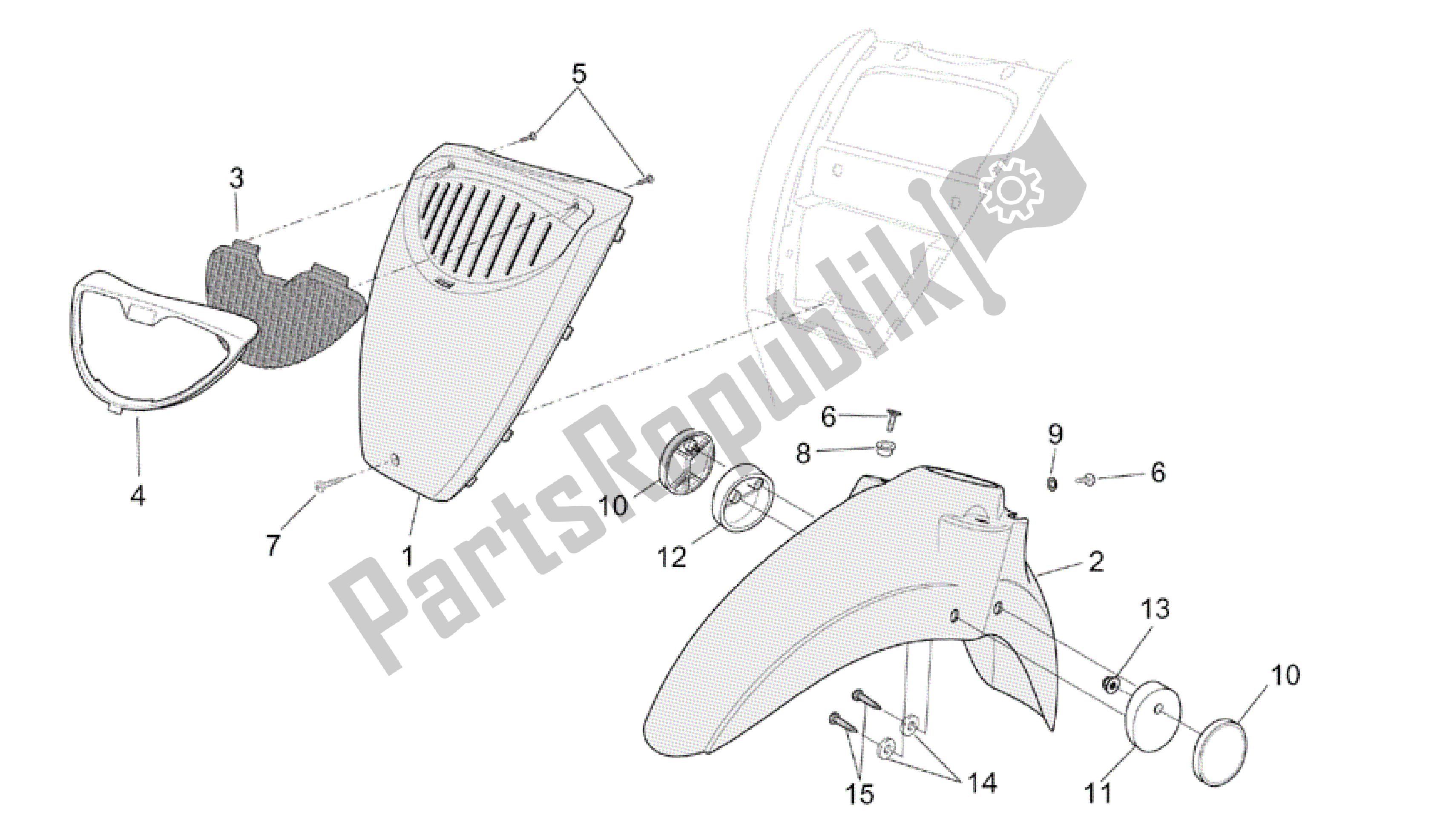 All parts for the Front Body Ii of the Aprilia Scarabeo 50 2002 - 2006