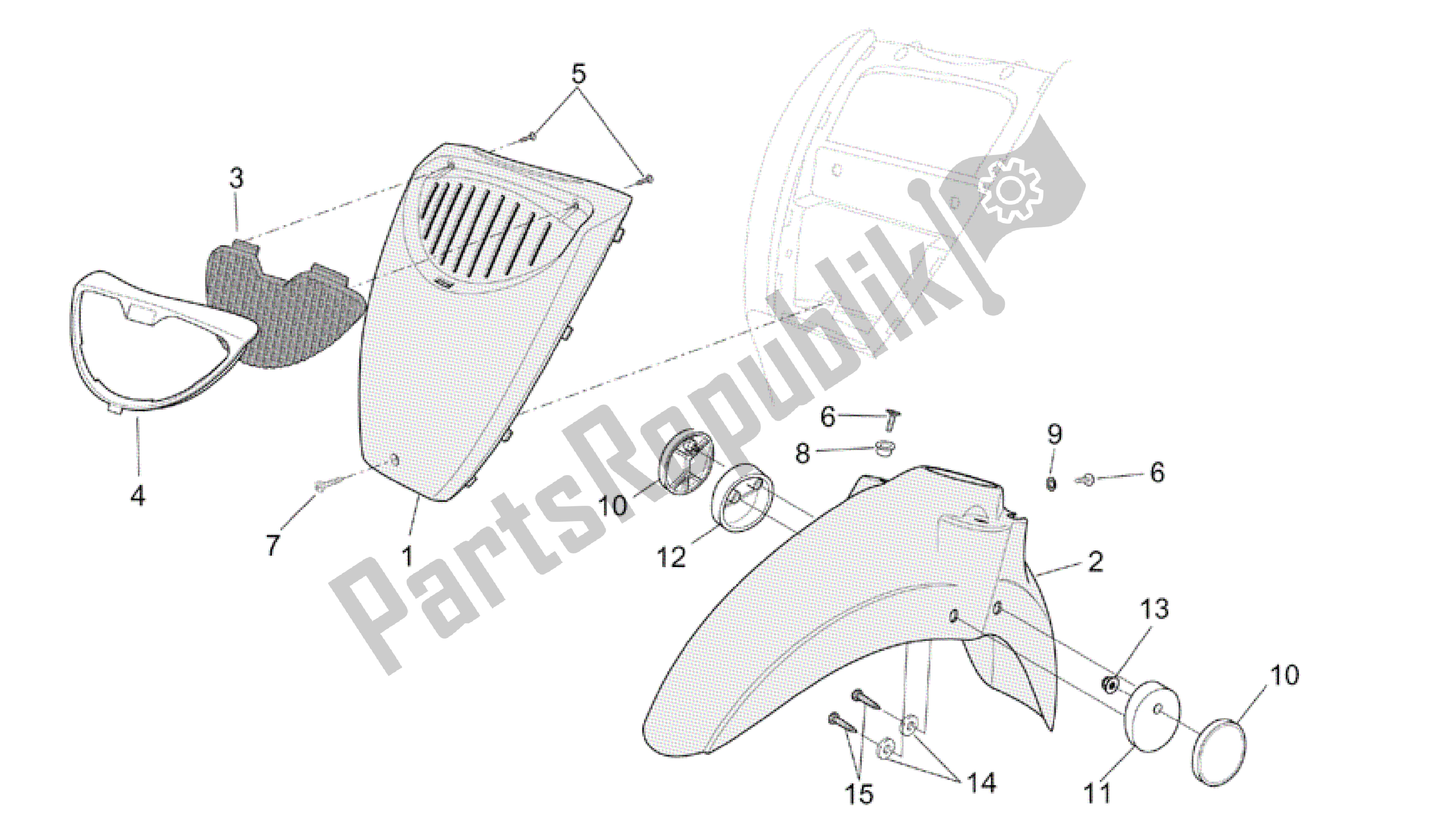 Tutte le parti per il Corpo Anteriore Ii del Aprilia Scarabeo 50 2002 - 2006