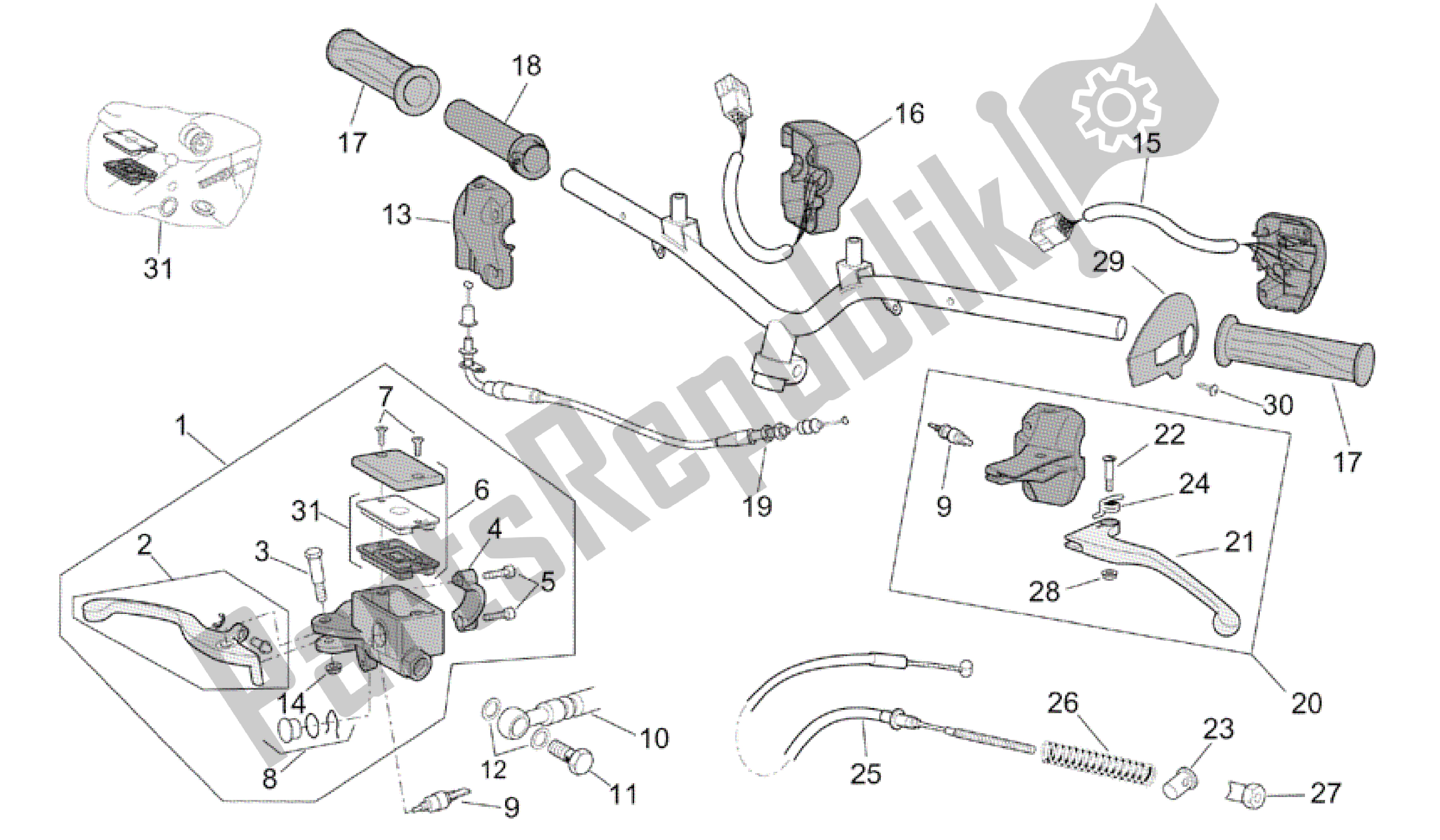 All parts for the Controls of the Aprilia Scarabeo 50 2002 - 2006