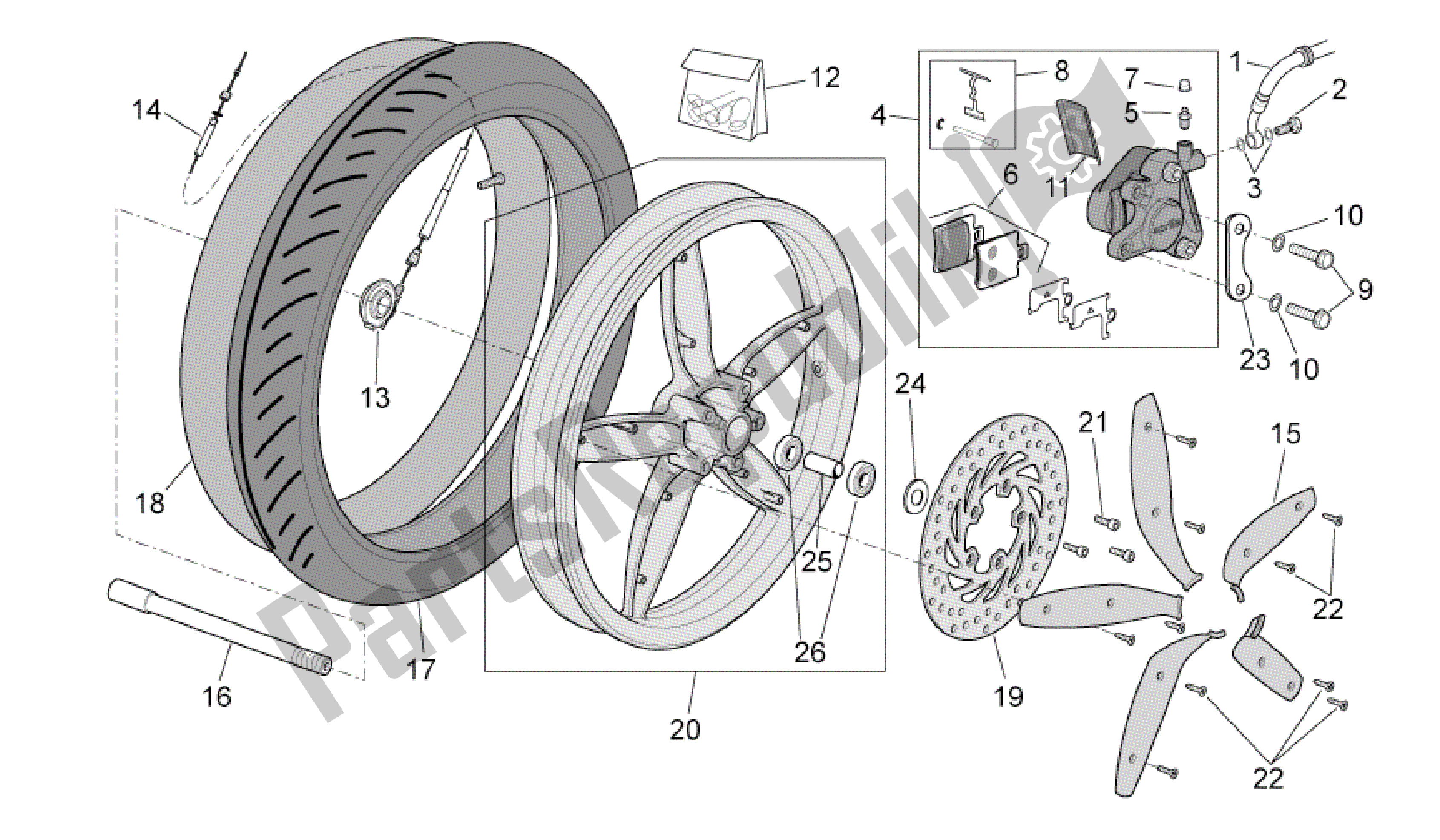 Tutte le parti per il Ruota Anteriore - Freno A Disco del Aprilia Scarabeo 50 2002 - 2006