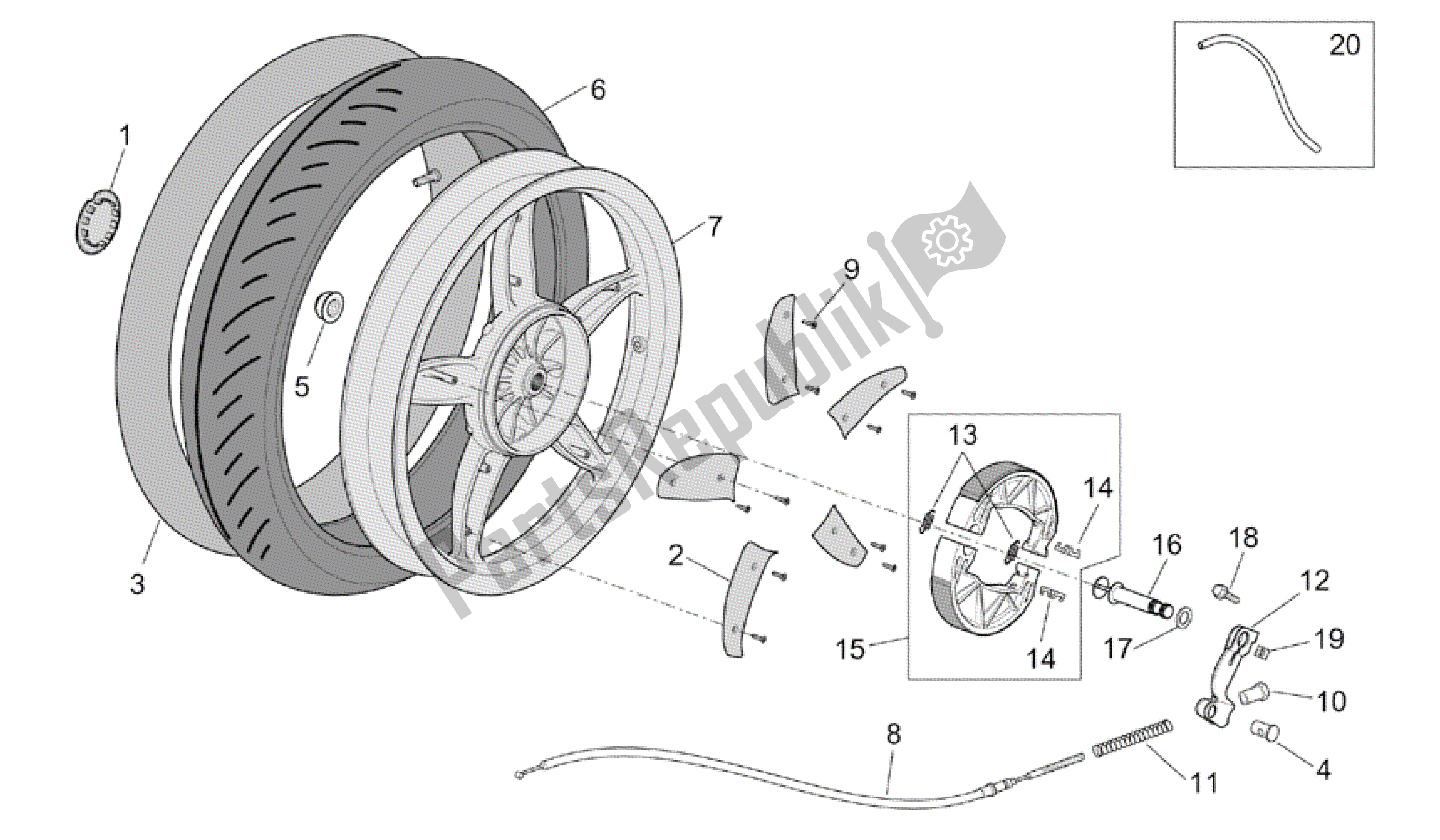 Toutes les pièces pour le Roue Arrière - Frein à Tambour du Aprilia Scarabeo 50 2002 - 2006