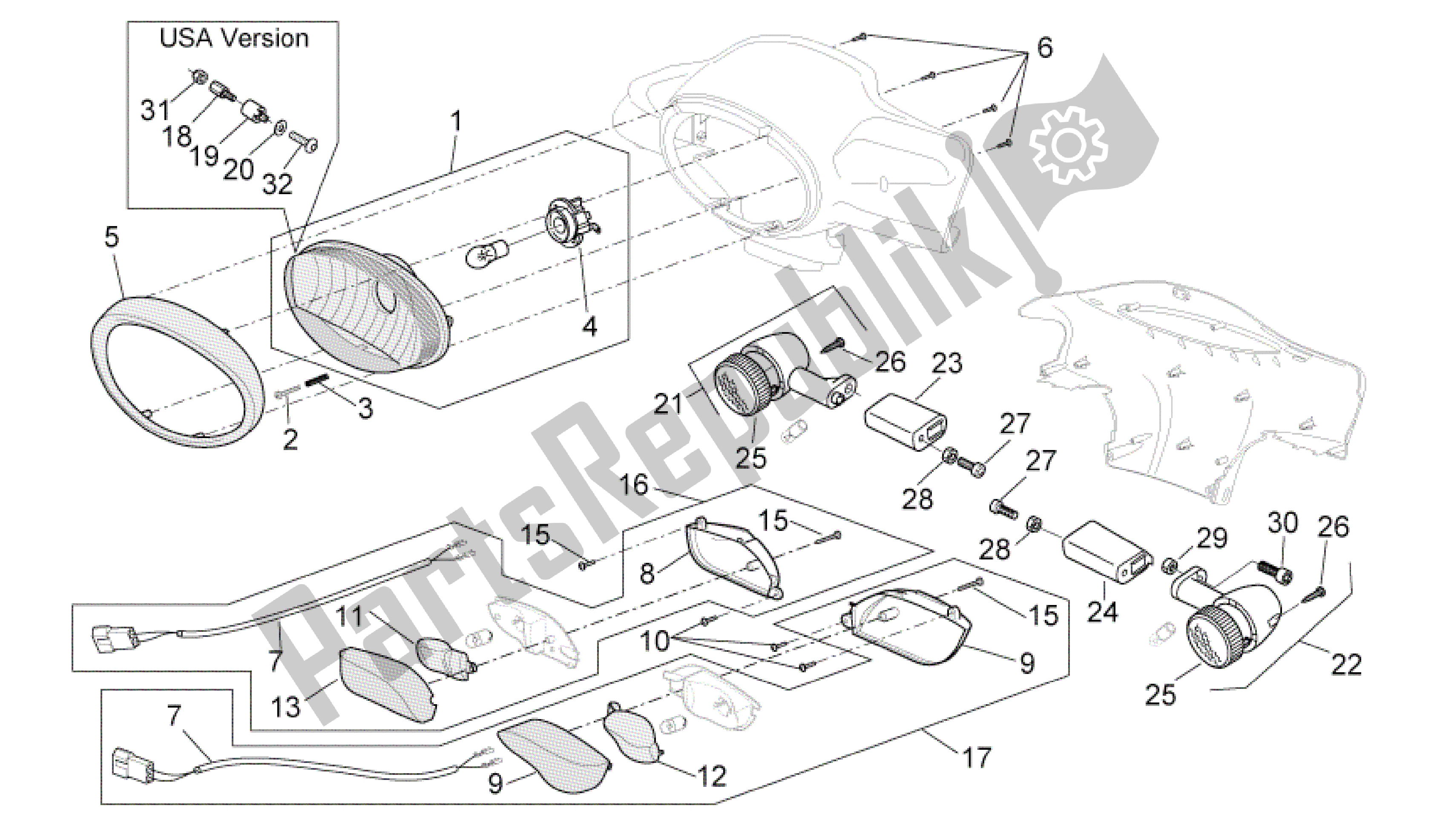 Alle Teile für das Frontscheinwerfer des Aprilia Scarabeo 50 2002 - 2006