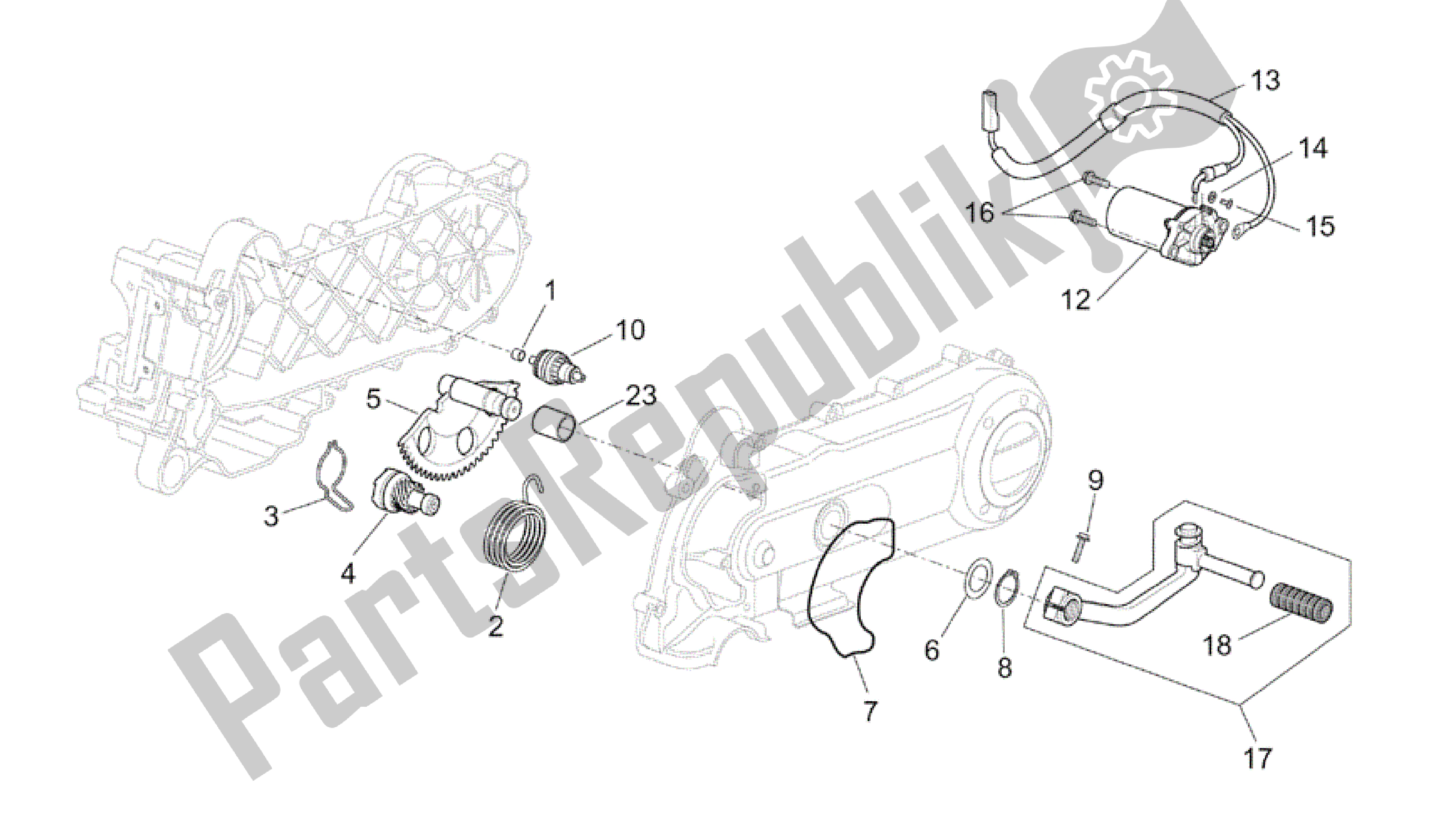 Alle onderdelen voor de Kick-start Versnelling / Startmotor van de Aprilia Scarabeo 50 2002 - 2006