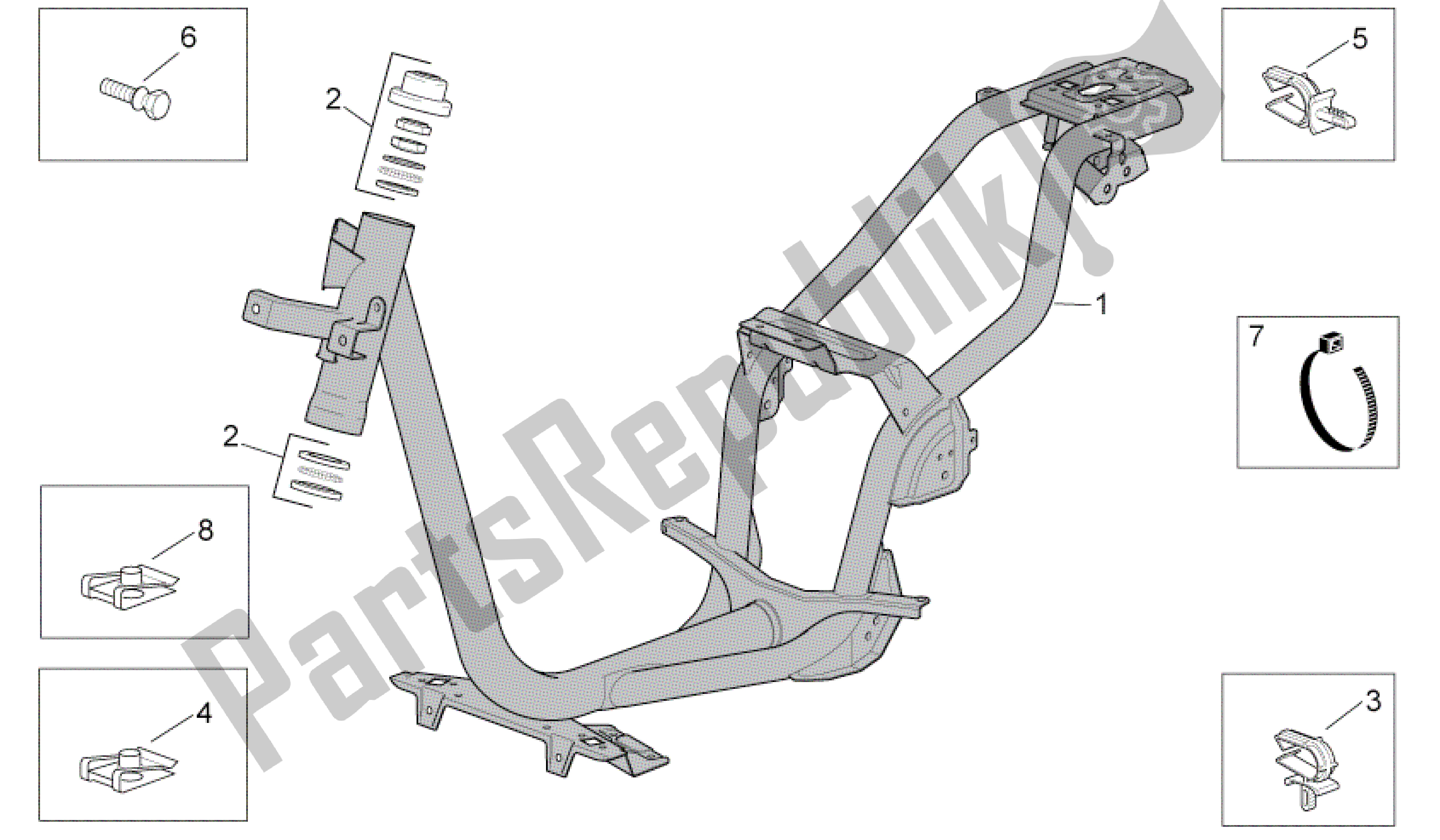All parts for the Frame of the Aprilia Scarabeo 50 2006 - 2009