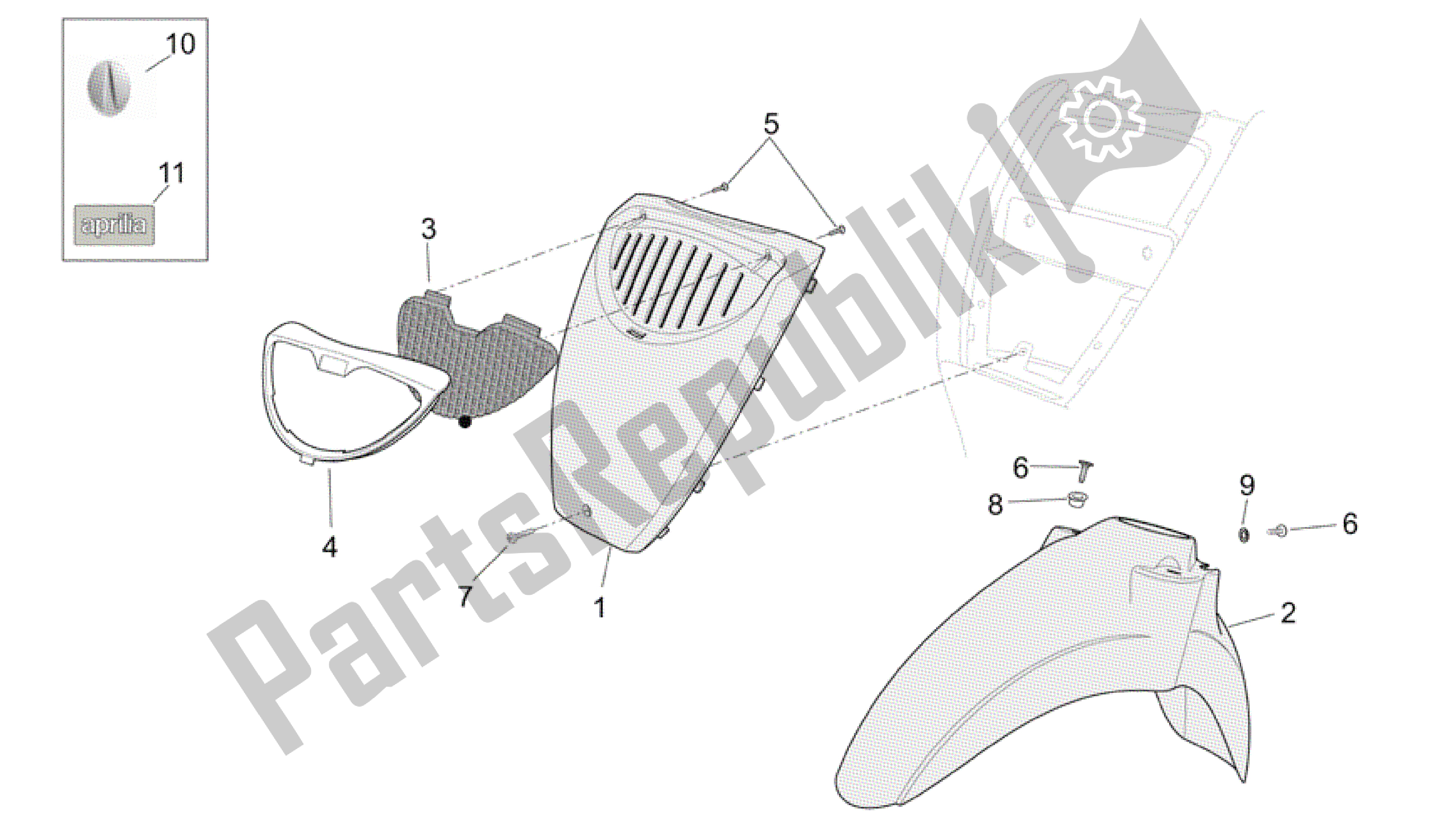 Tutte le parti per il Corpo Anteriore Ii del Aprilia Scarabeo 50 2006 - 2009