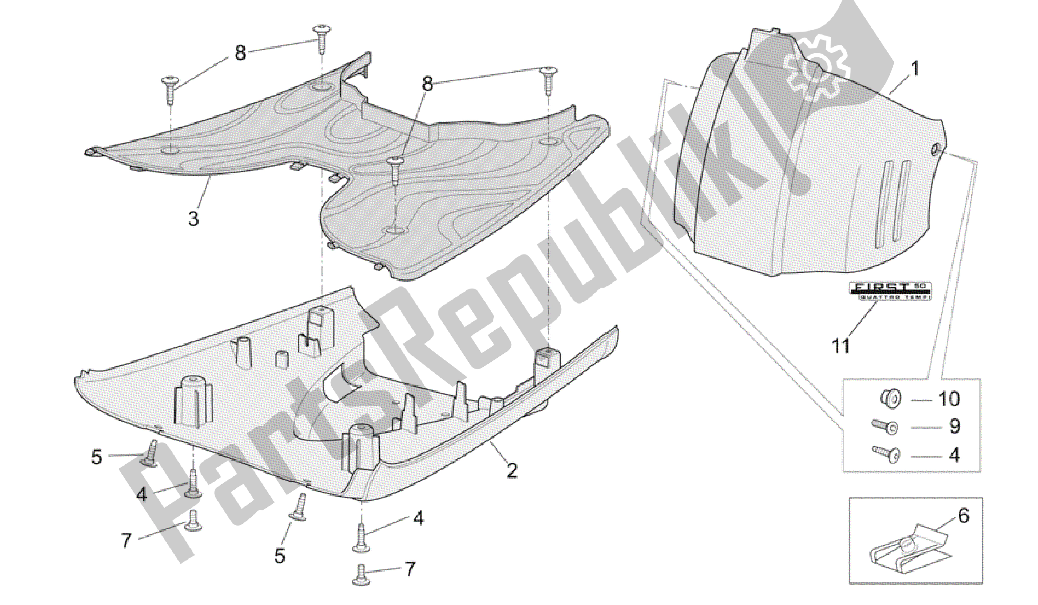 All parts for the Central Body Ii of the Aprilia Scarabeo 50 2006 - 2009