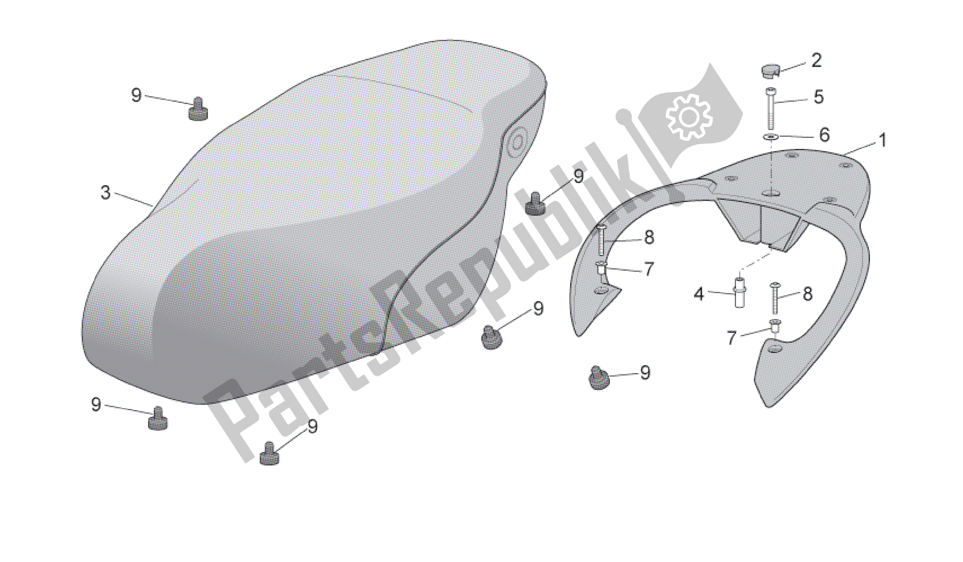 Todas as partes de Assento - Transportadora do Aprilia Scarabeo 50 2006 - 2009