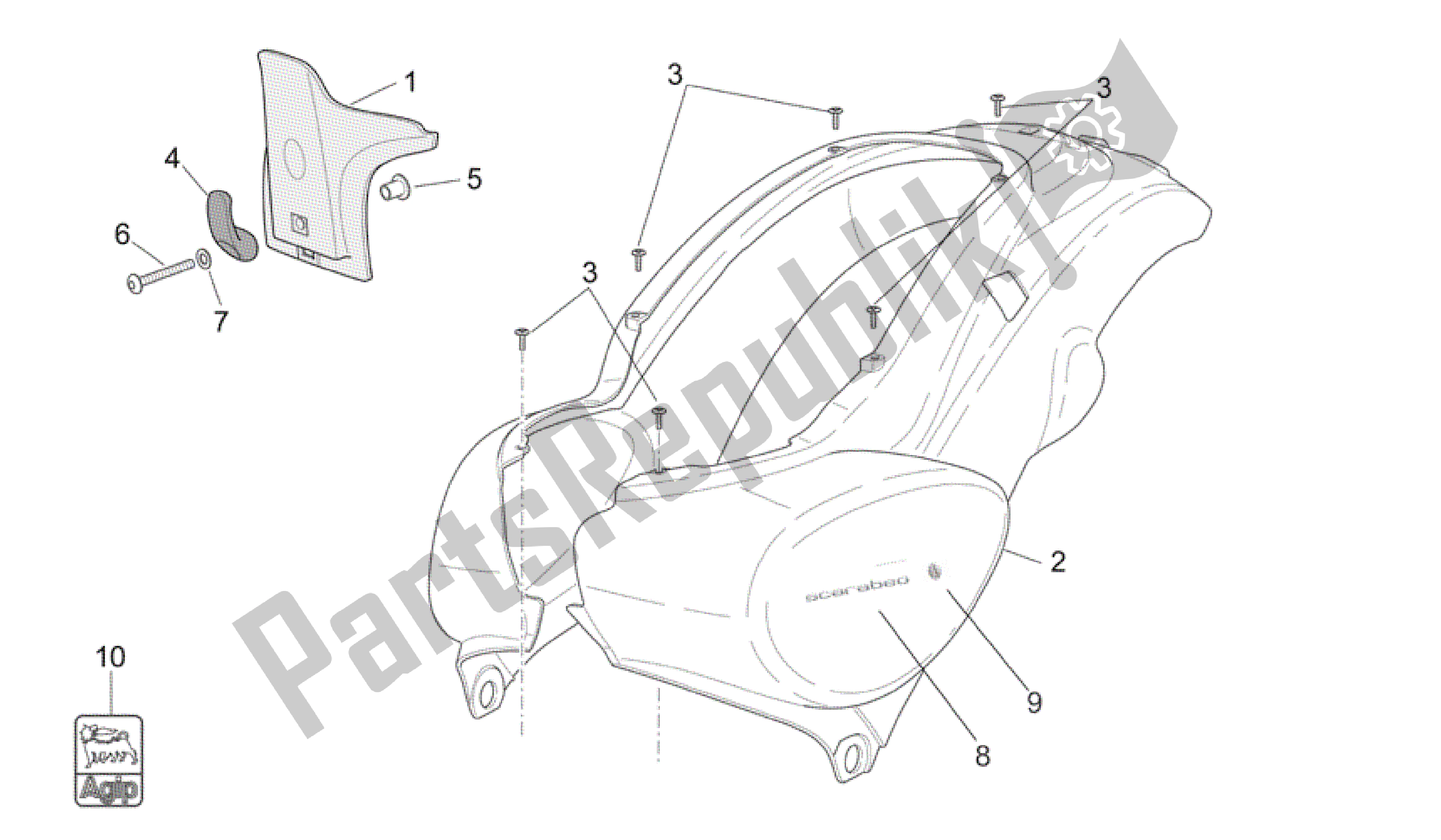 All parts for the Rear Body I of the Aprilia Scarabeo 50 2006 - 2009