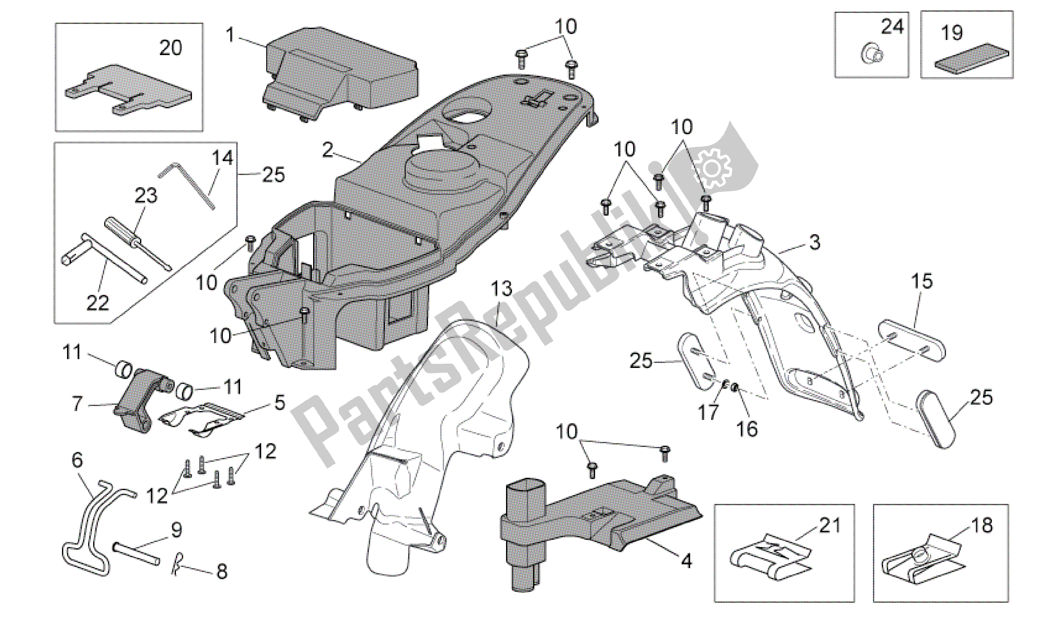 All parts for the Rear Body Ii of the Aprilia Scarabeo 50 2006 - 2009