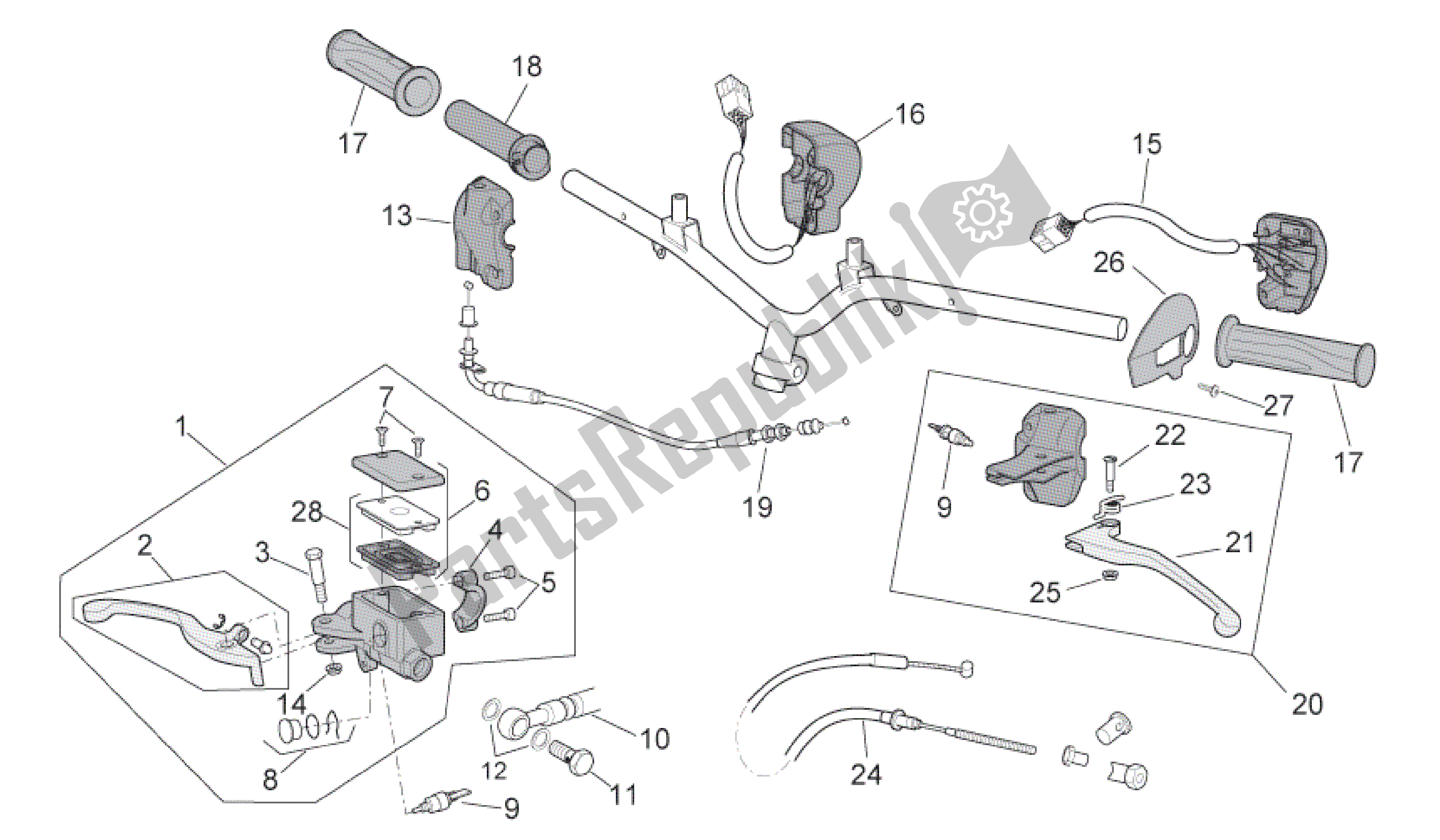 All parts for the Controls of the Aprilia Scarabeo 50 2006 - 2009
