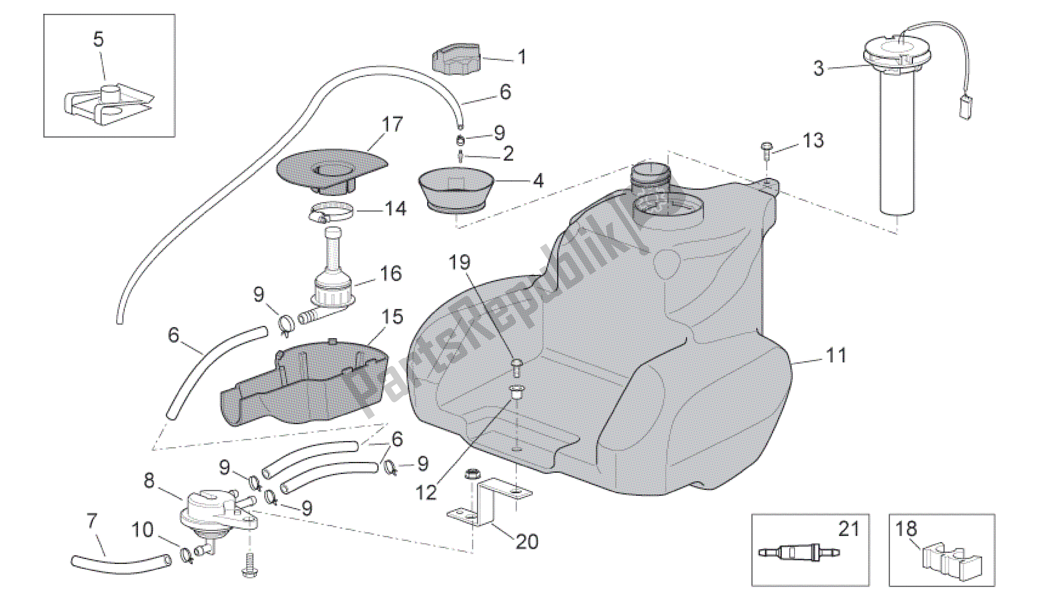 Toutes les pièces pour le Réservoir du Aprilia Scarabeo 50 2006 - 2009