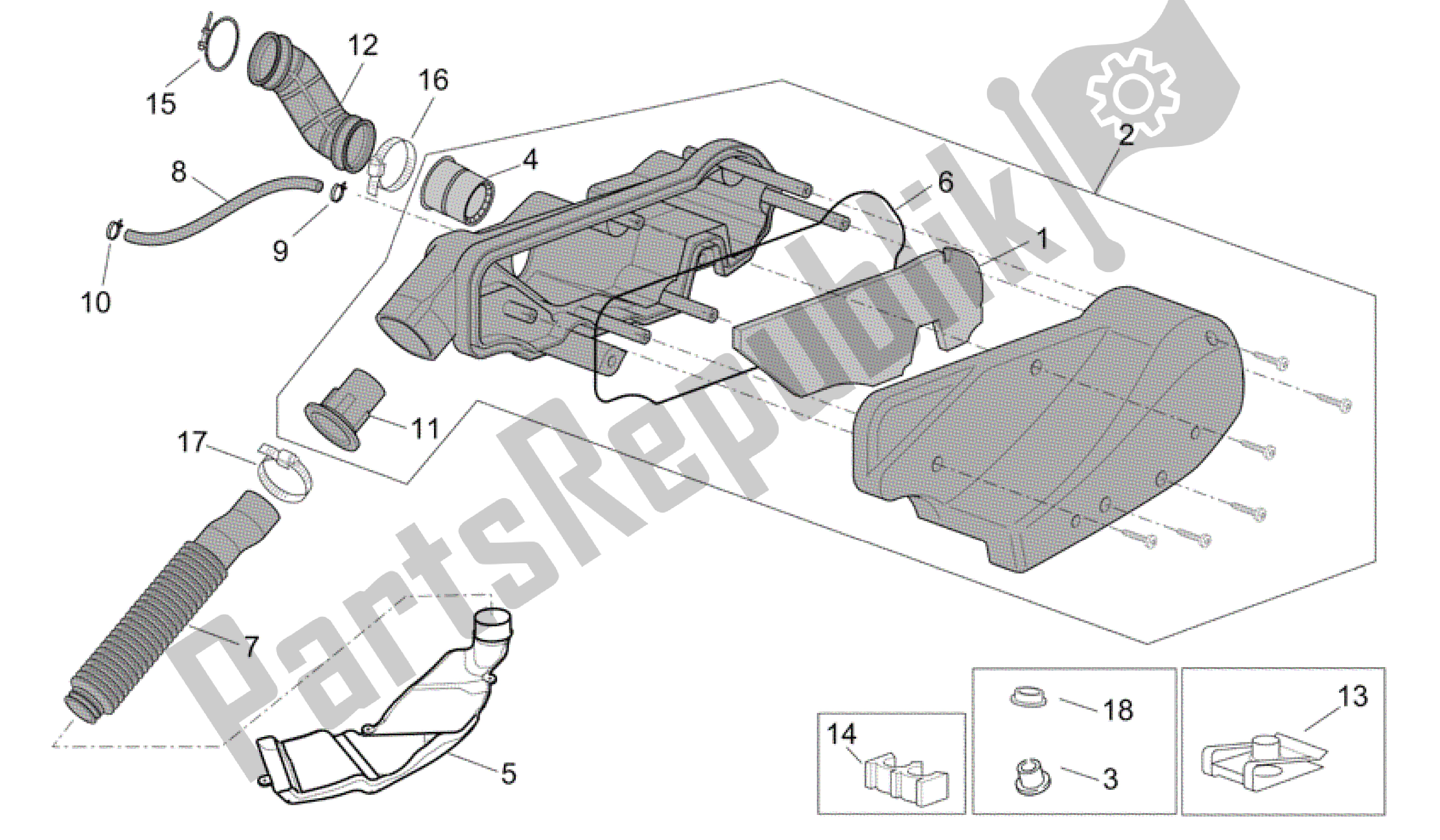 Alle onderdelen voor de Luchtfilterhuis van de Aprilia Scarabeo 50 2006 - 2009