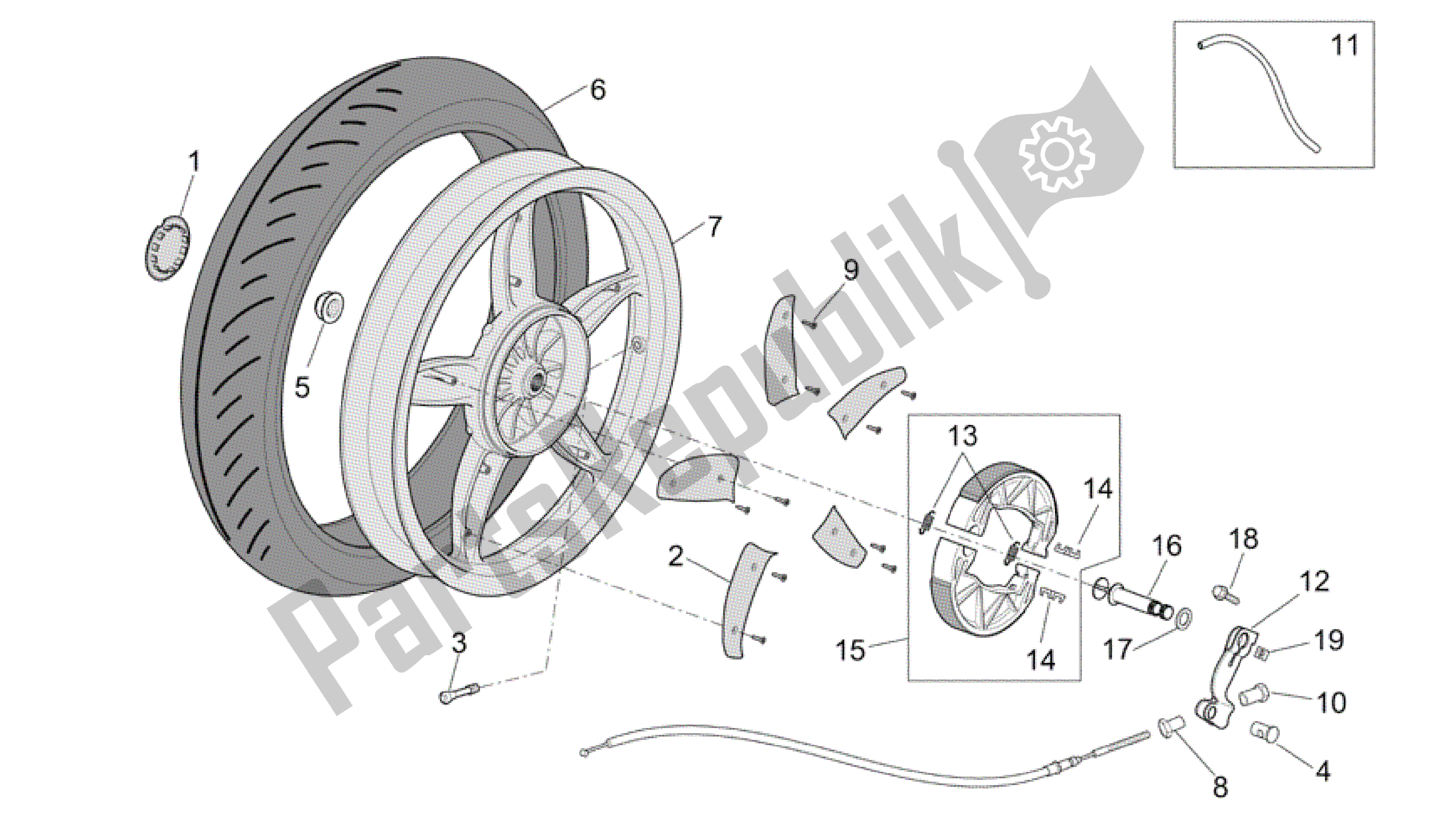 Toutes les pièces pour le Roue Arrière - Frein à Tambour du Aprilia Scarabeo 50 2006 - 2009