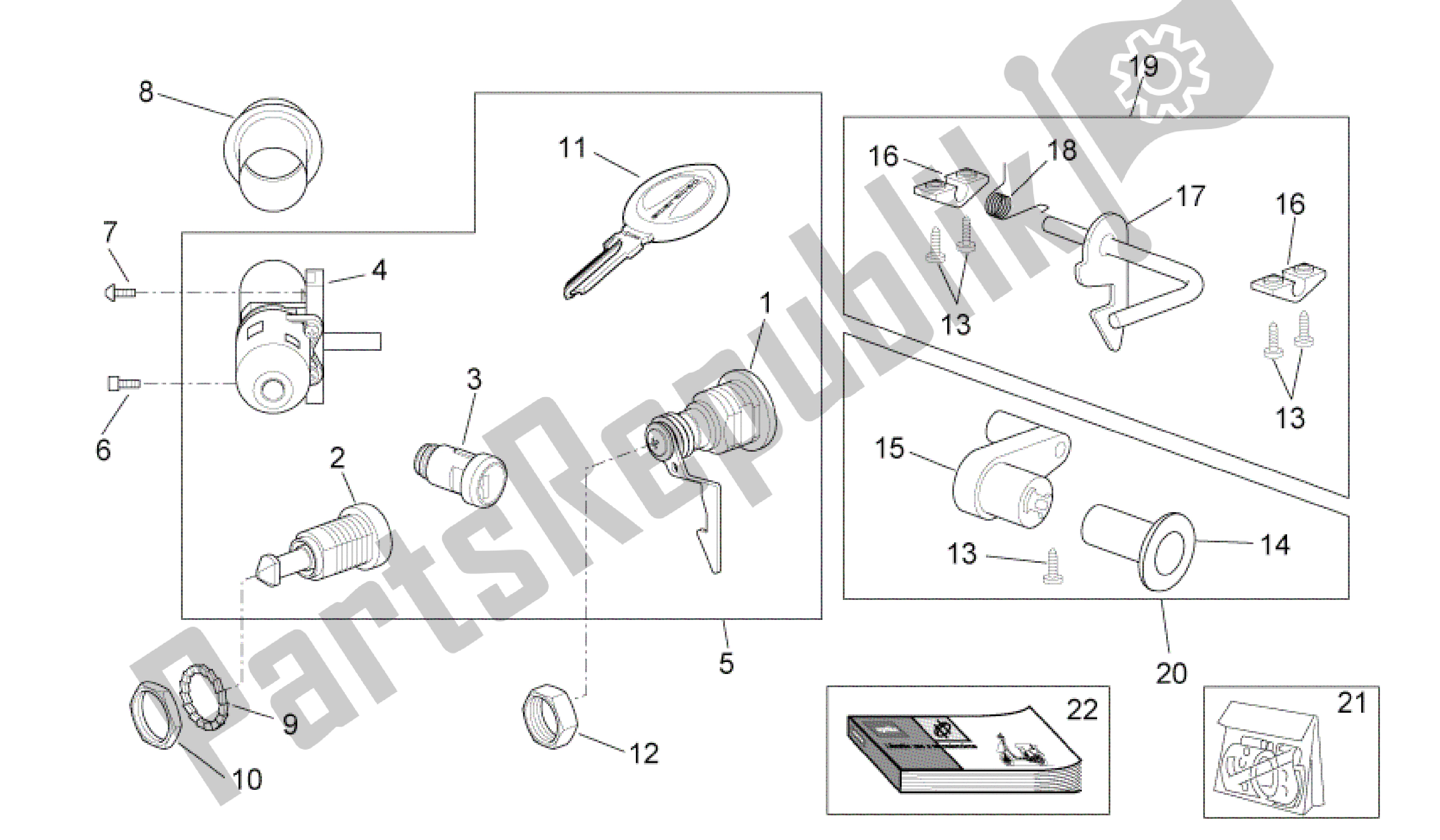 Toutes les pièces pour le Décalcomanie - Kit De Matériel De Verrouillage du Aprilia Scarabeo 50 2006 - 2009