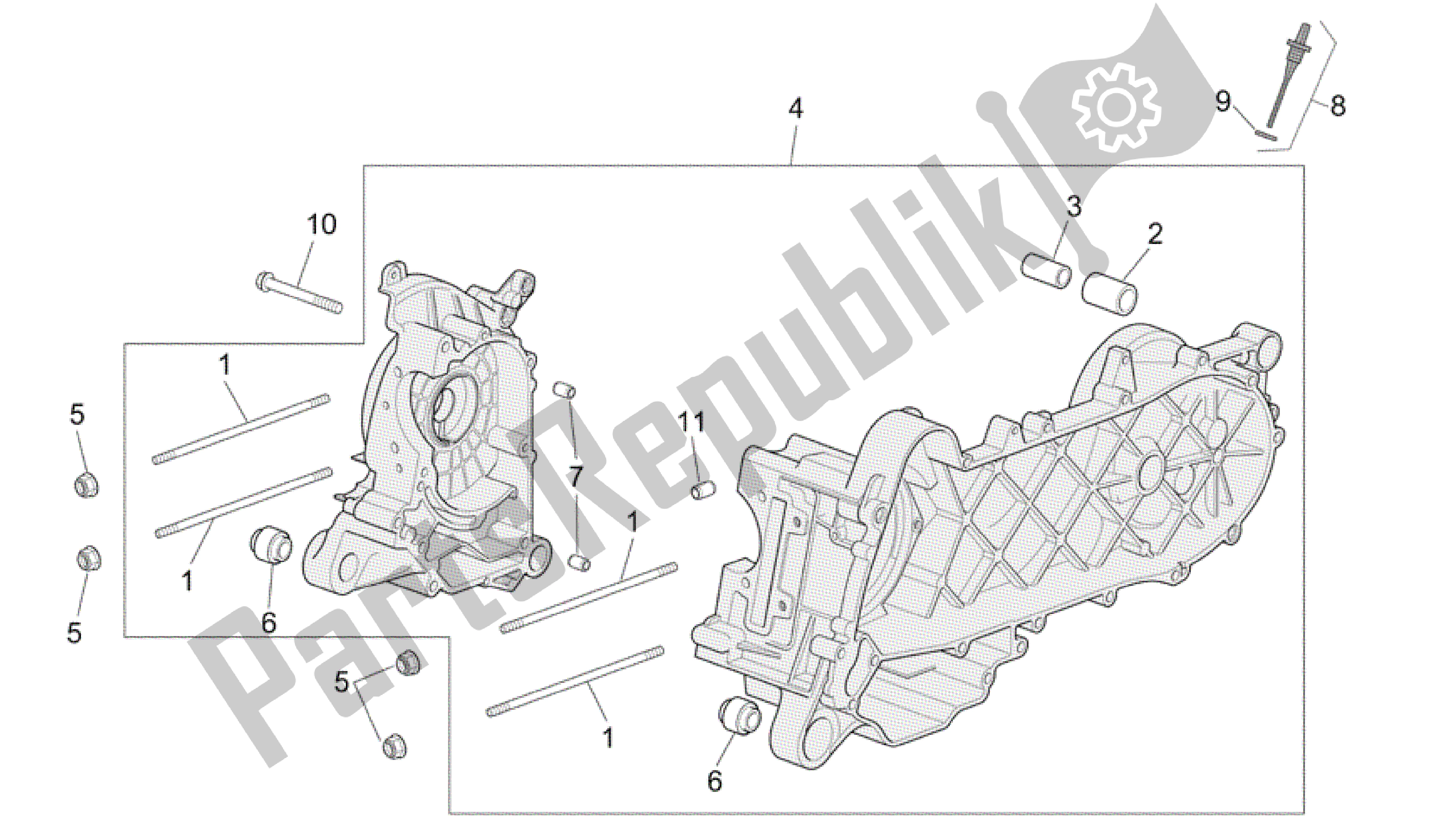 All parts for the Crank-case of the Aprilia Scarabeo 50 2006 - 2009