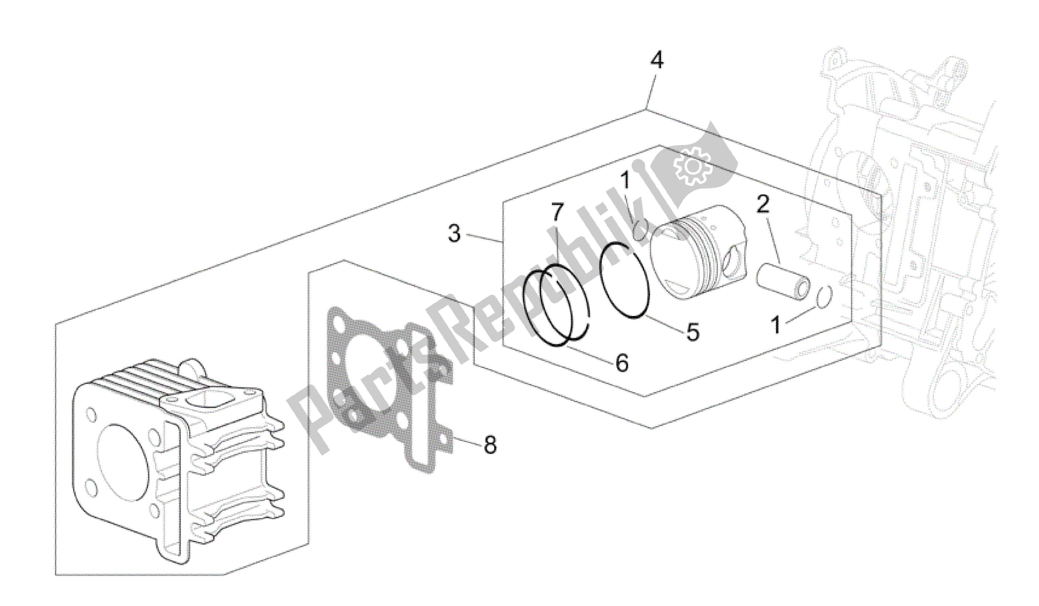 All parts for the Cylinder - Piston of the Aprilia Scarabeo 50 2006 - 2009