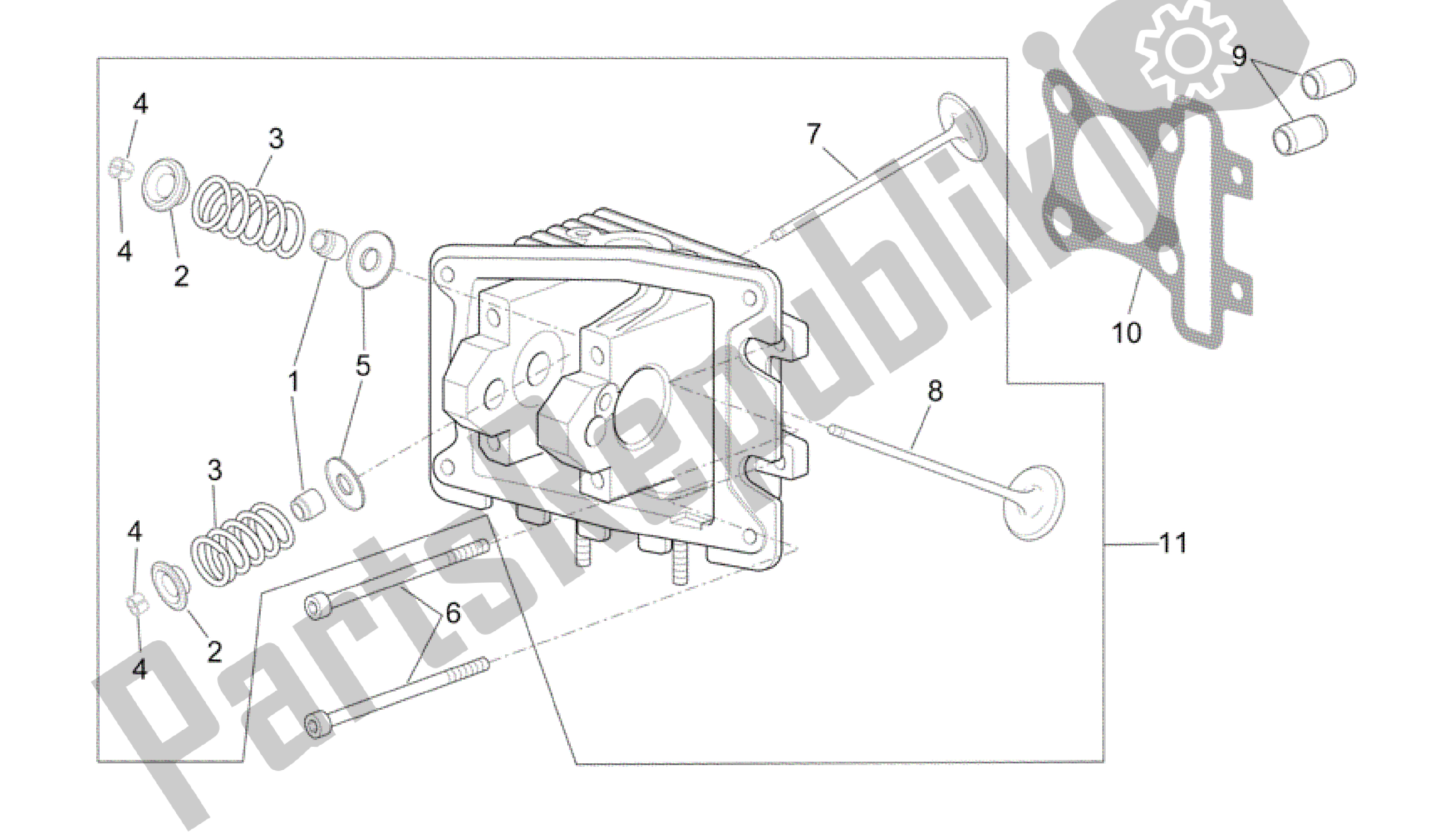 All parts for the Cylinder Head - Valves of the Aprilia Scarabeo 50 2006 - 2009