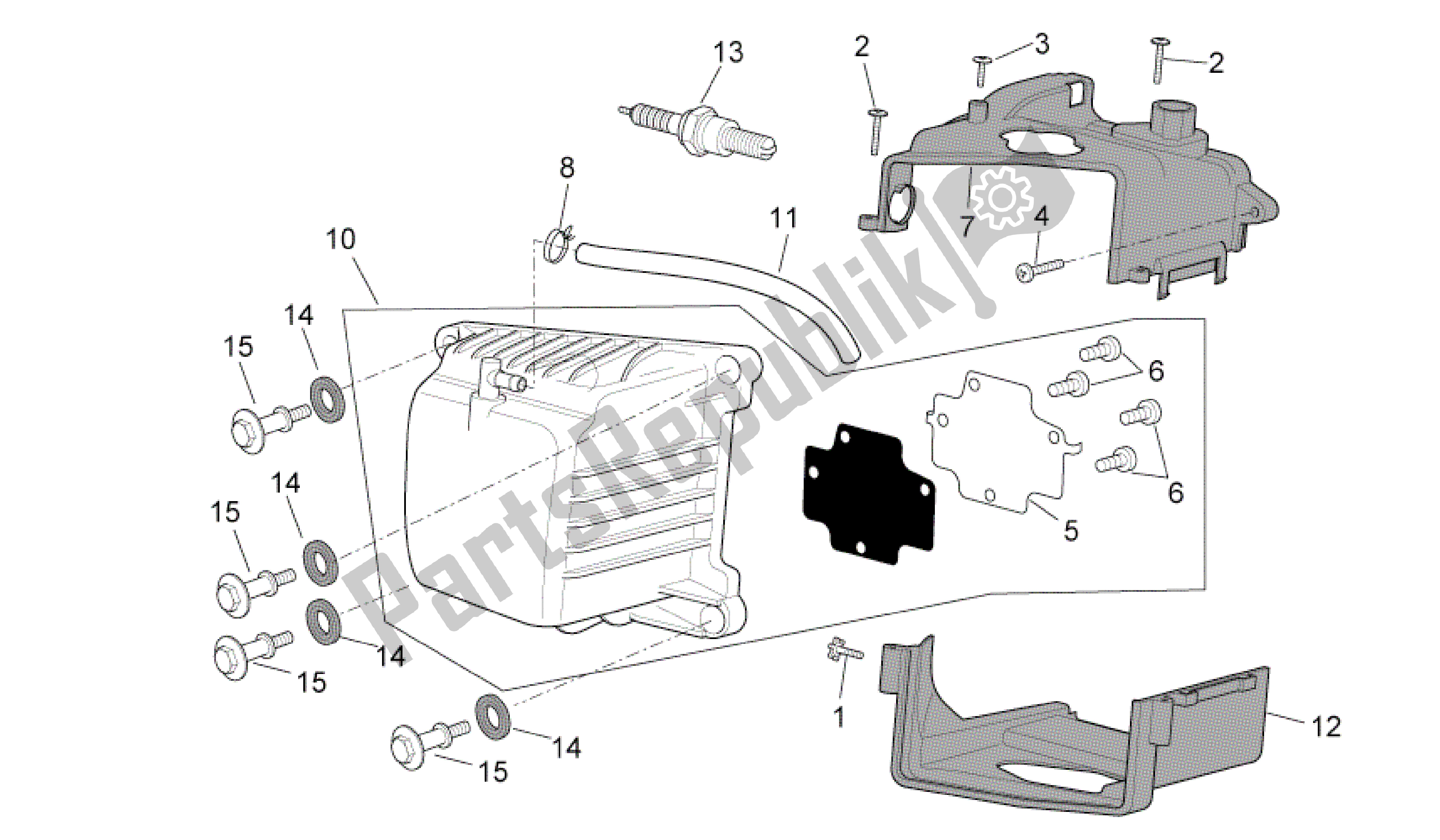 All parts for the Head Cover of the Aprilia Scarabeo 50 2006 - 2009