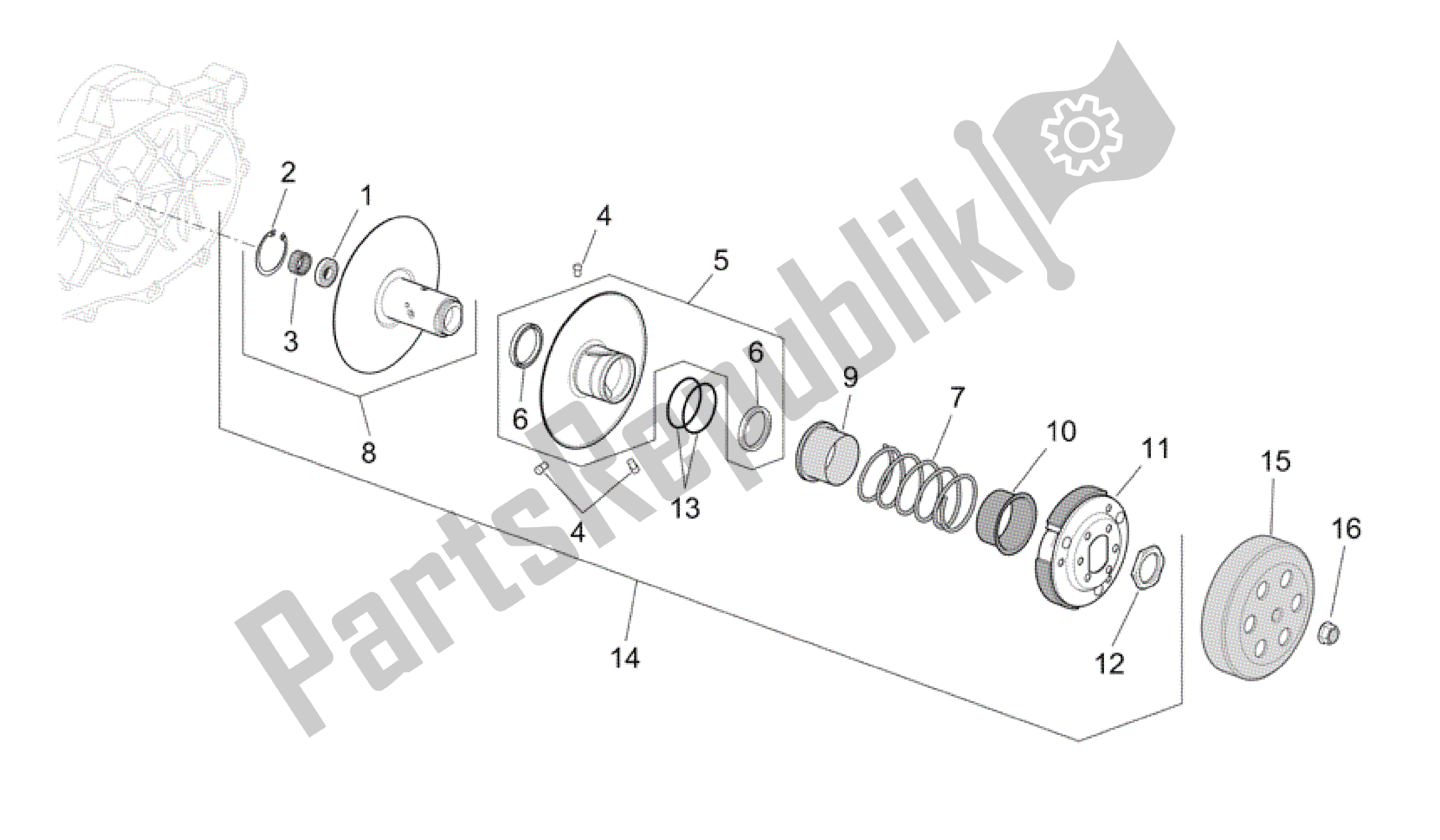 Toutes les pièces pour le Embrayage du Aprilia Scarabeo 50 2006 - 2009