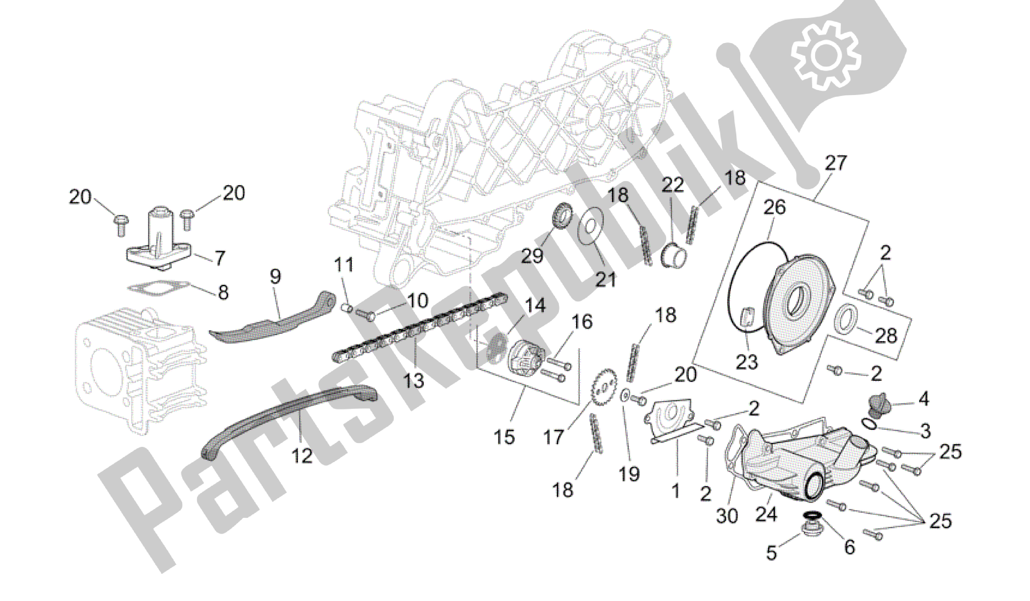 All parts for the Oil Pump of the Aprilia Scarabeo 50 2006 - 2009
