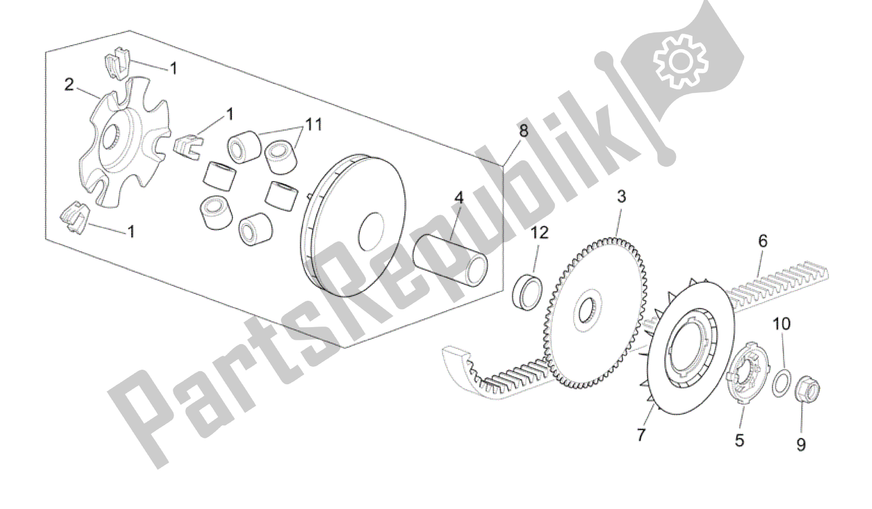 All parts for the Variator of the Aprilia Scarabeo 50 2006 - 2009