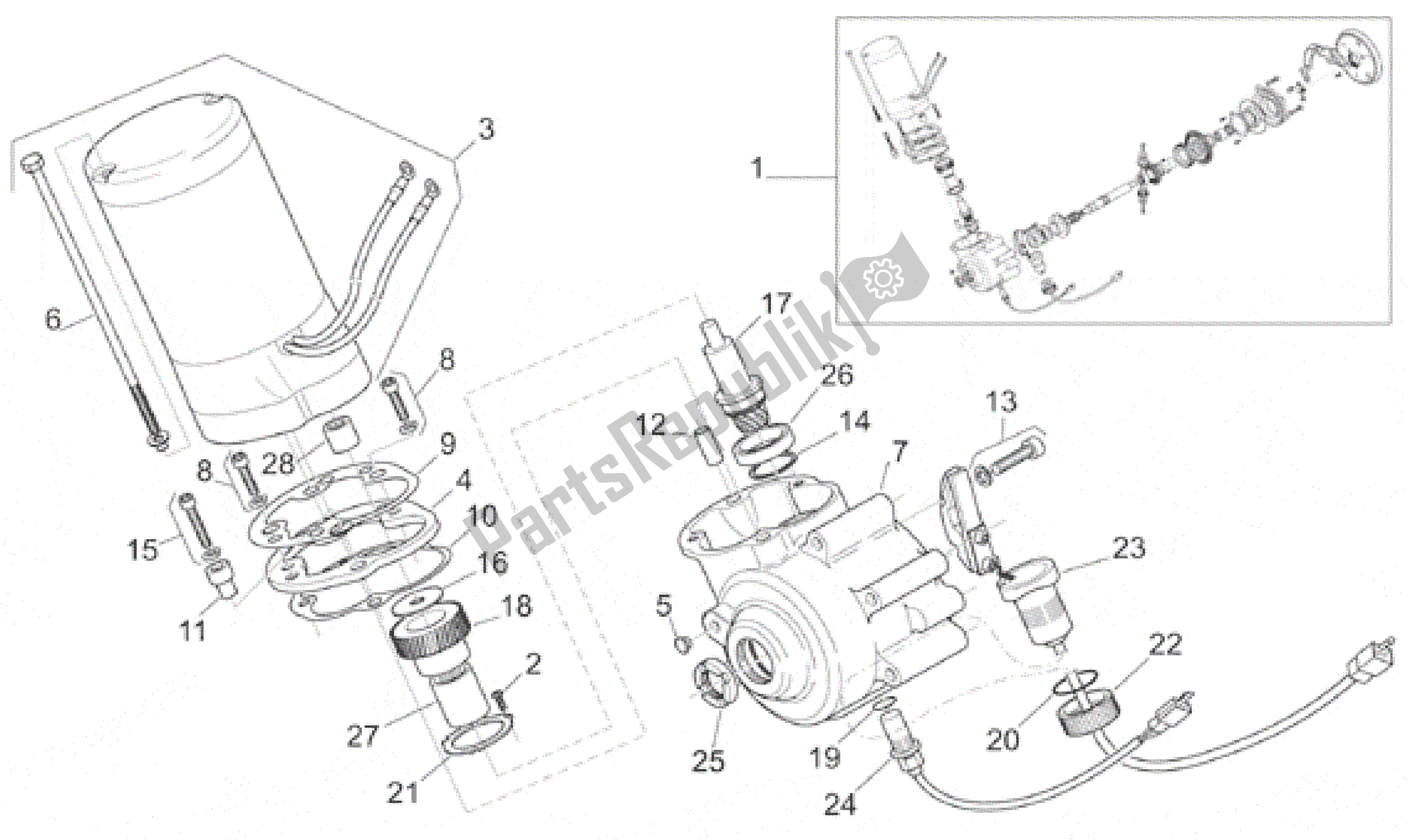 Alle onderdelen voor de Motor I van de Aprilia Bici Elettrica 0 2001